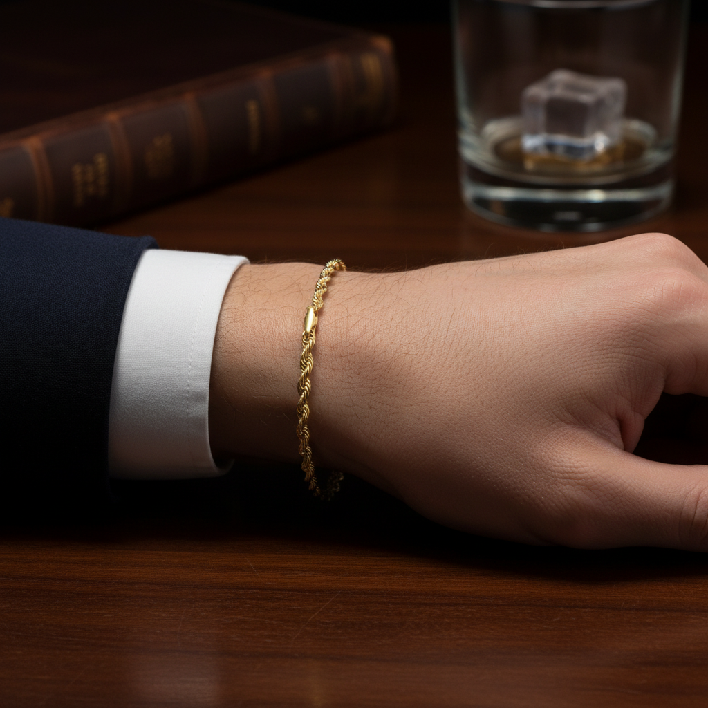 Elegant twisted rope bracelet in yellow gold