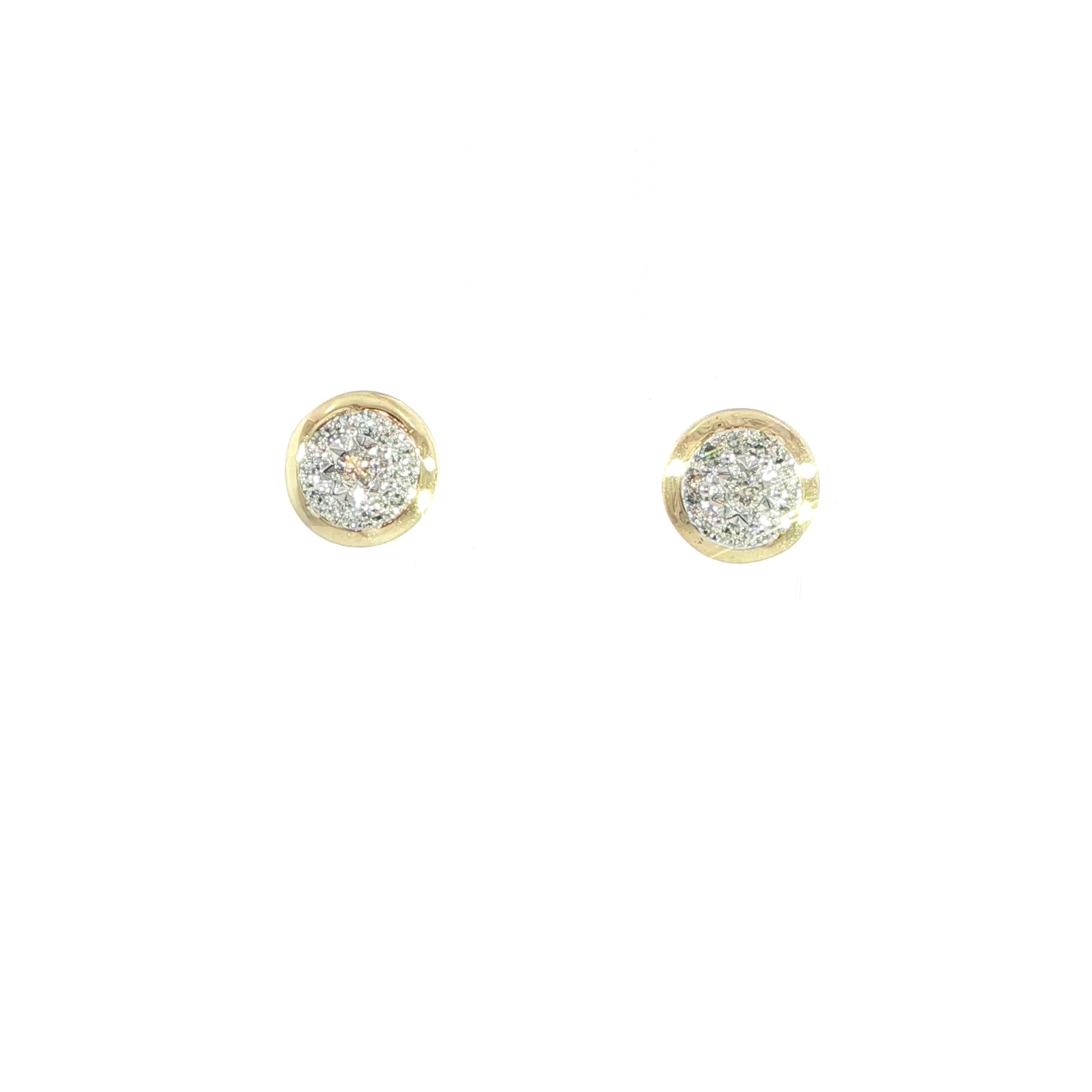 10K yellow gold round cluster diamond stud earrings with bezel outline