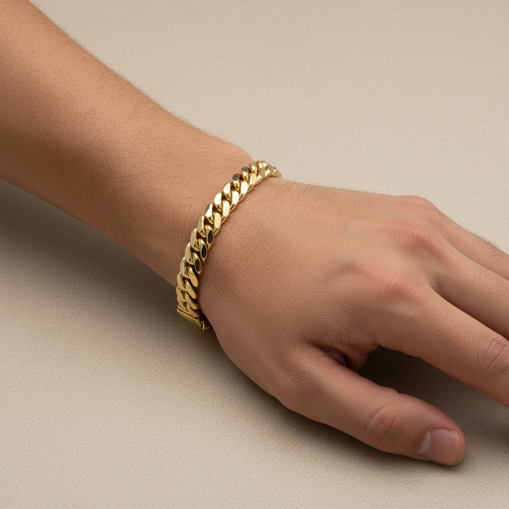10K yellow gold solid Miami Cuban bracelet with polished finish