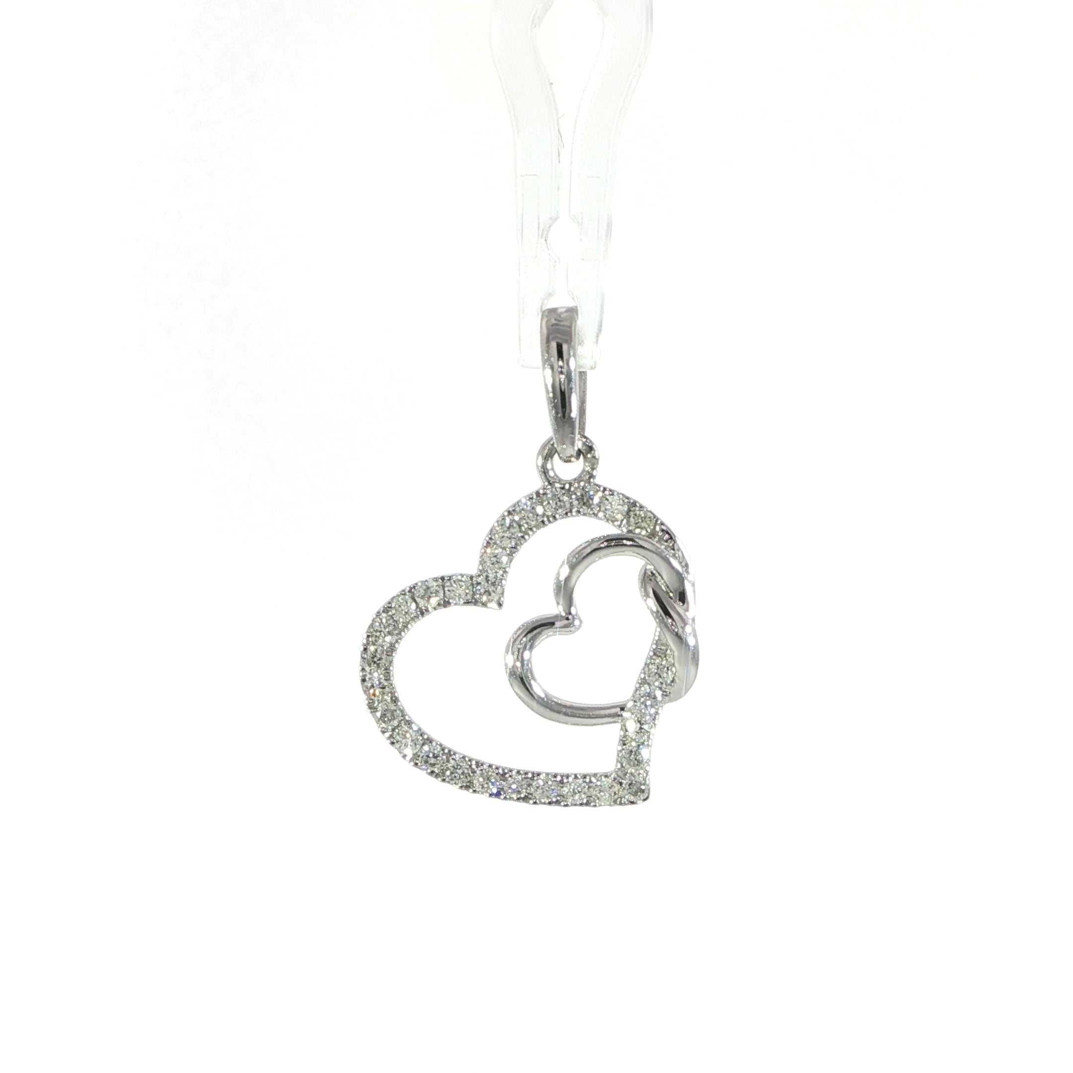 10K White Gold Double Open Heart Diamond Pendant 0.25 CTW Natural Diamonds