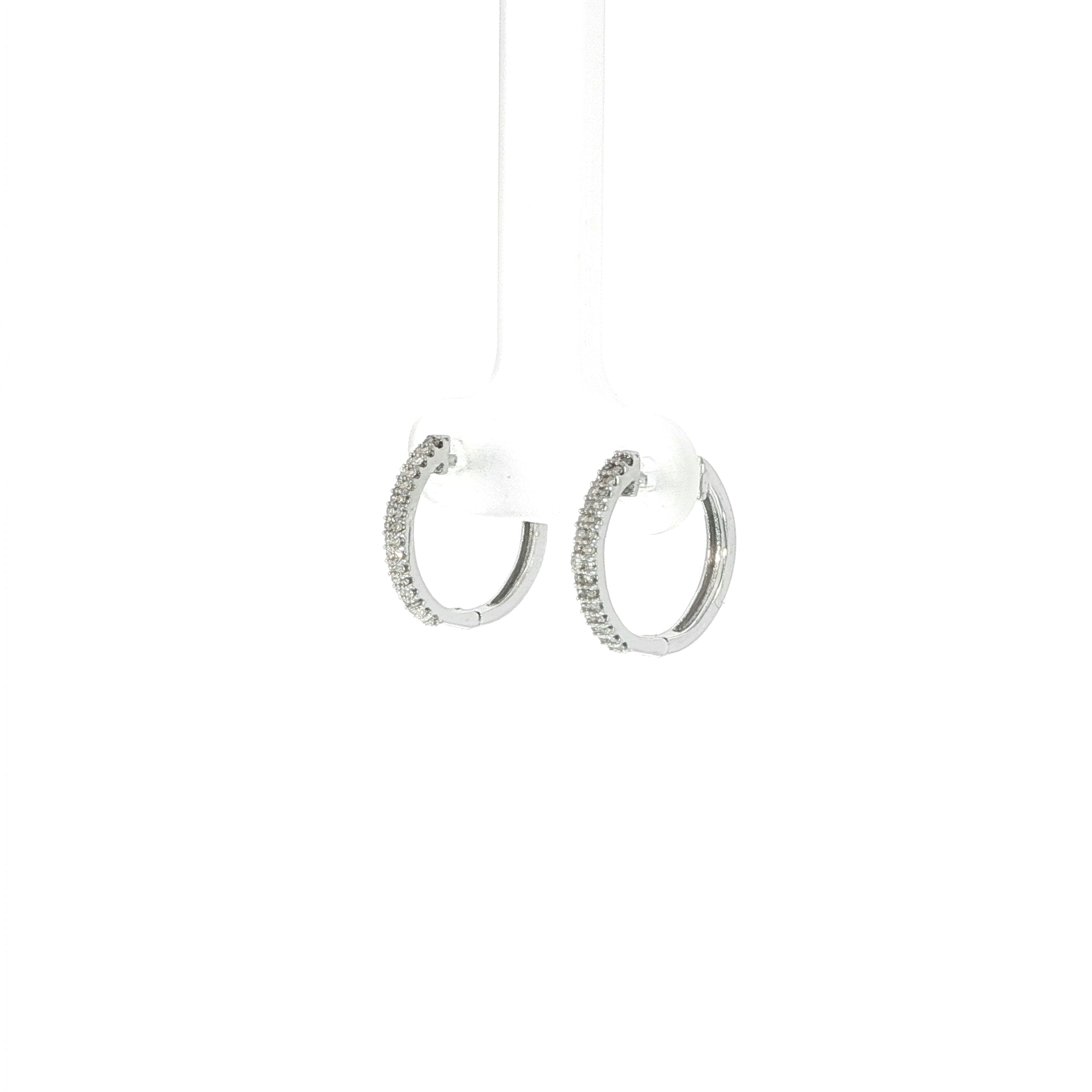 10K White Gold Double Row Diamond Huggie Hoop Earrings with 0.15 CTW Natural SI Diamonds