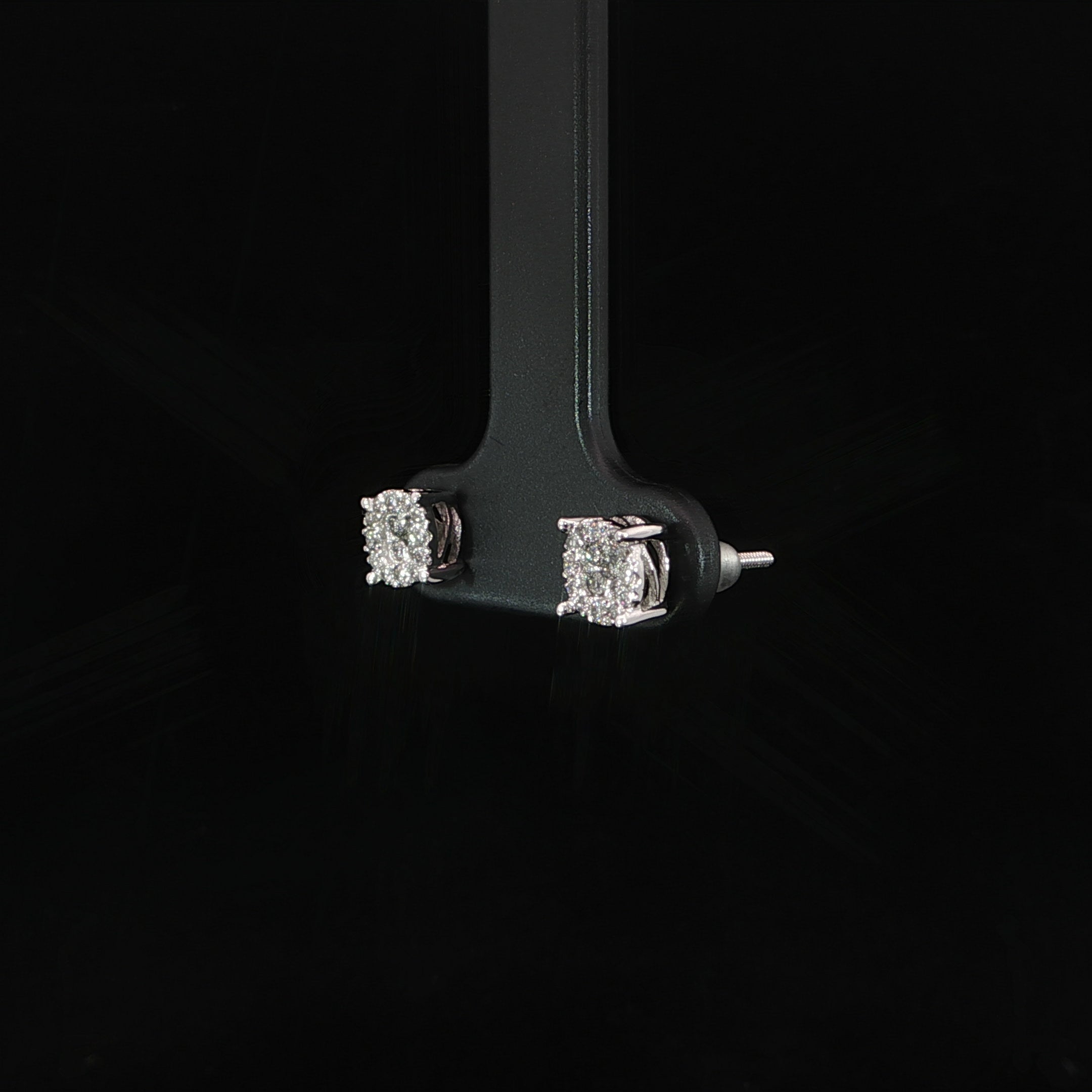 10K white gold natural diamond round cluster stud earrings