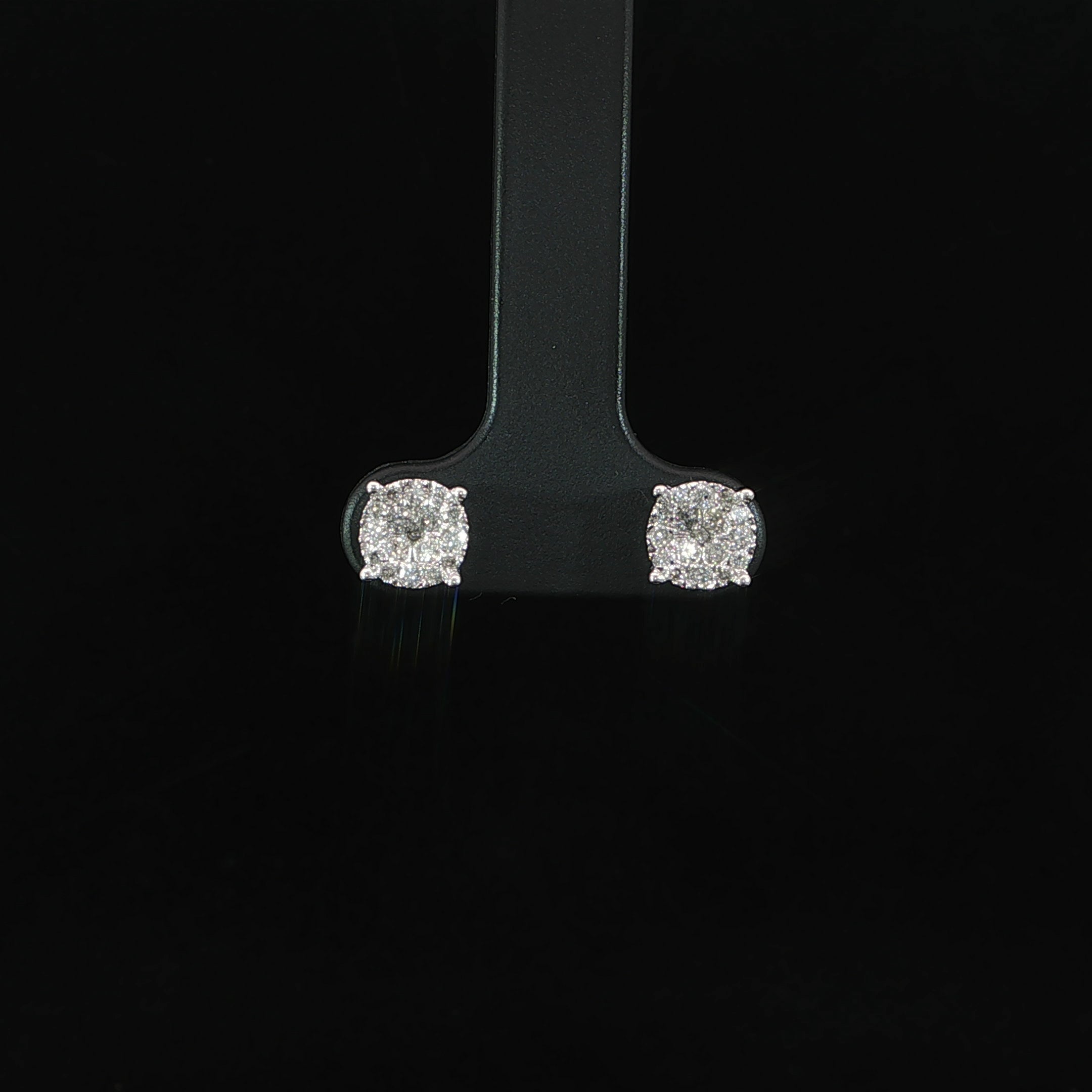 10K white gold natural diamond round cluster stud earrings 7mm