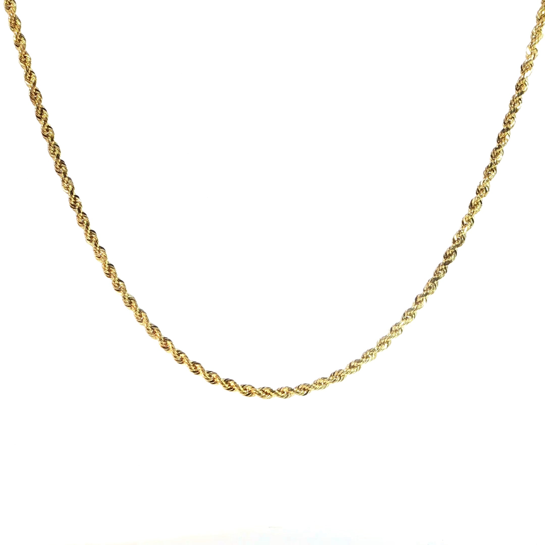 10K yellow gold 3MM solid diamond-cut rope chain necklace