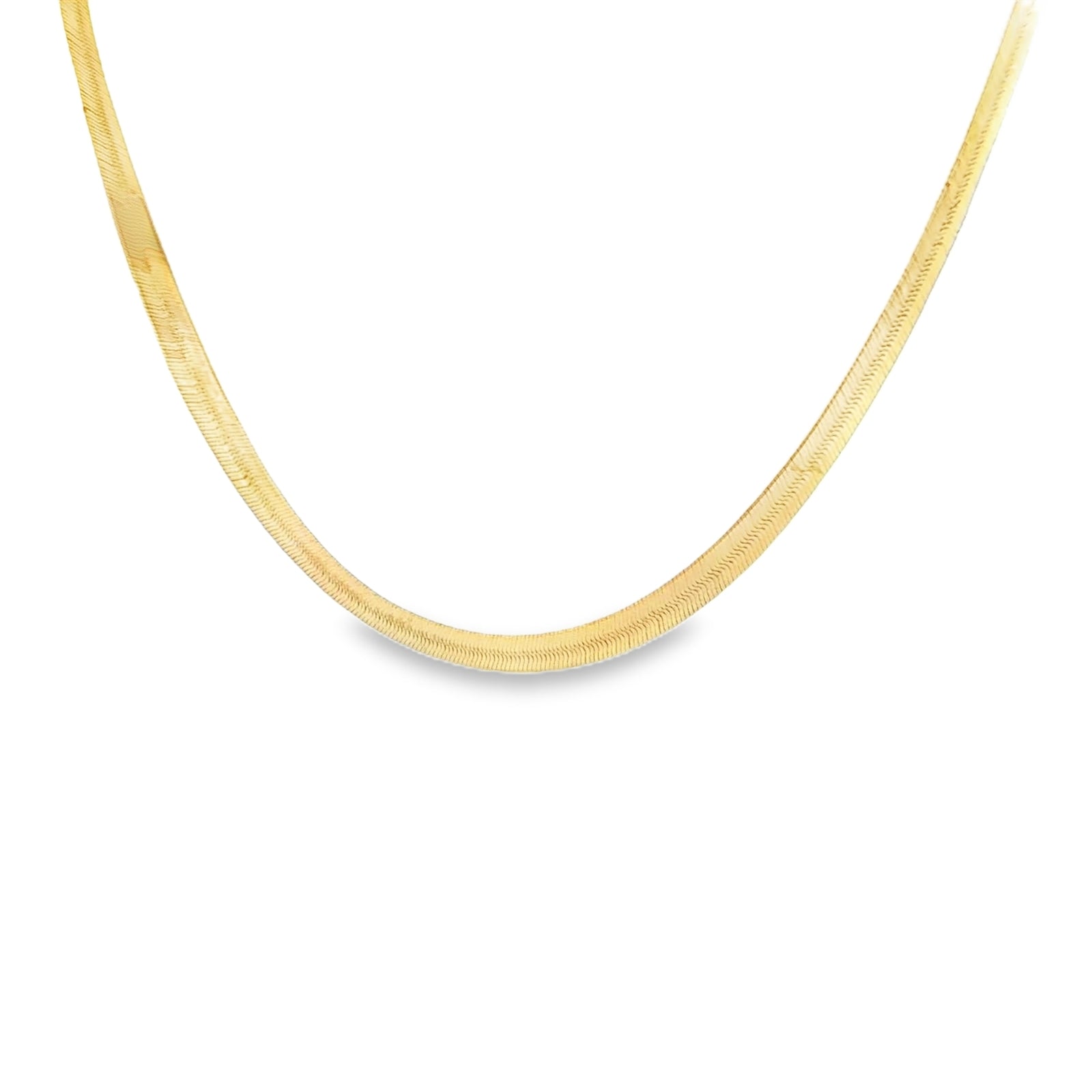 Solid 10K Yellow Gold Herringbone Chain Necklace In 7MM Width.