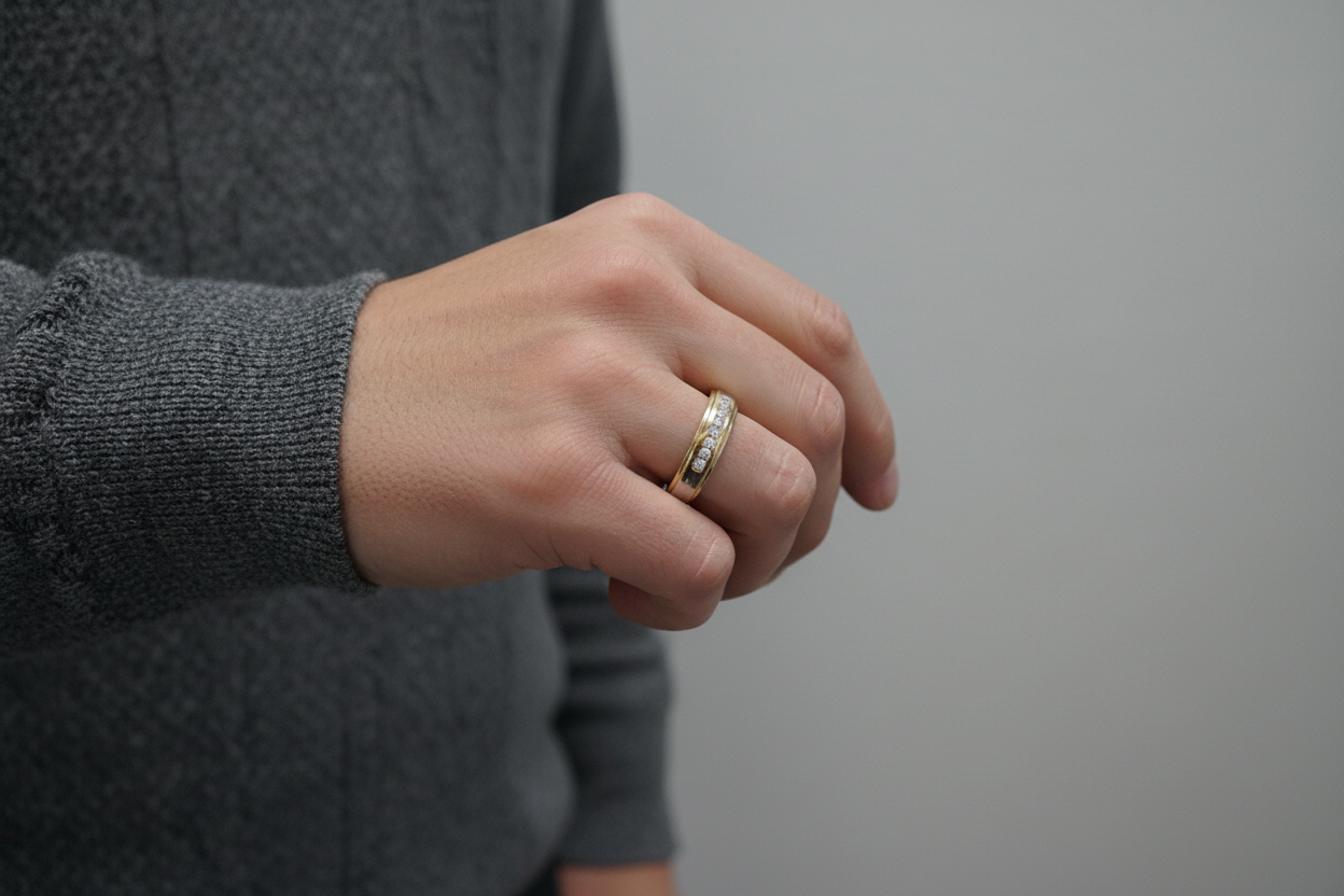 10k yellow gold channel set diamond wedding band