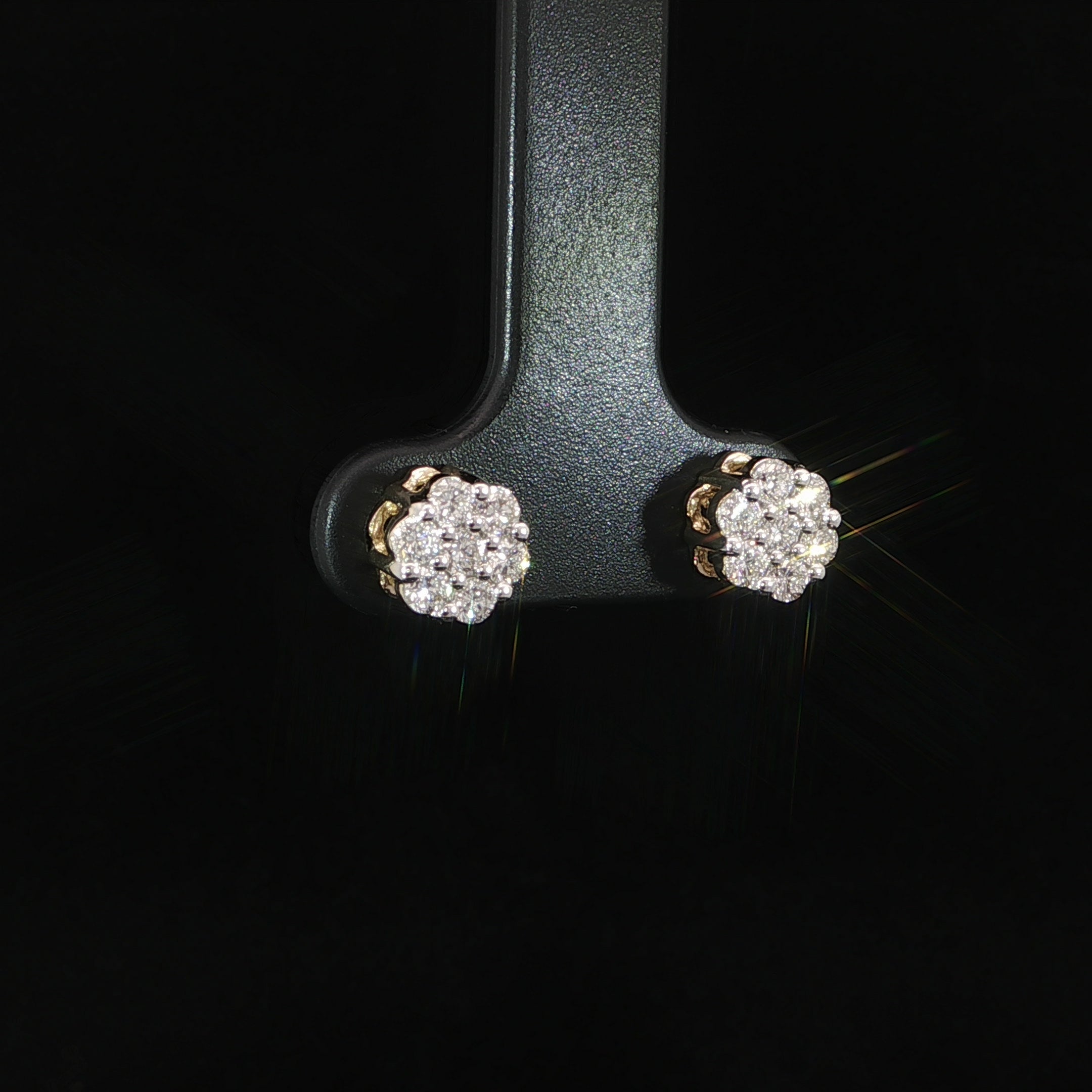 Side profile of 10K yellow gold lab-grown diamond cluster earrings