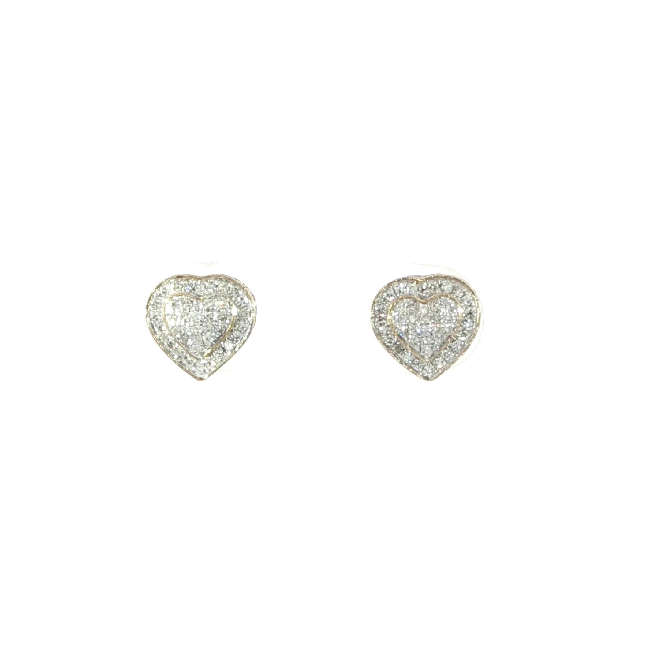 10K yellow gold diamond cluster heart earrings with natural SI-quality diamonds
