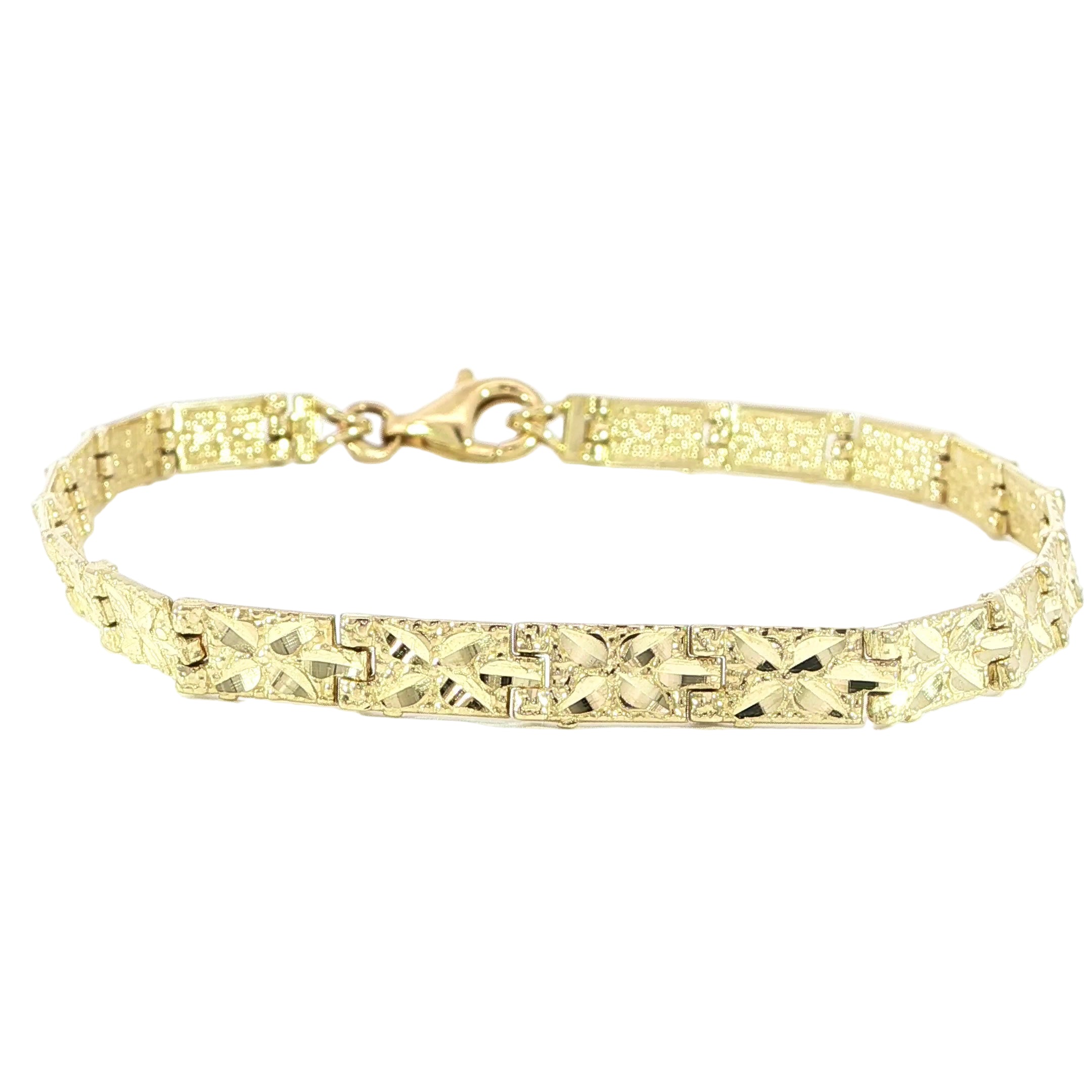 Designer 10K gold bracelet featuring flower-style links