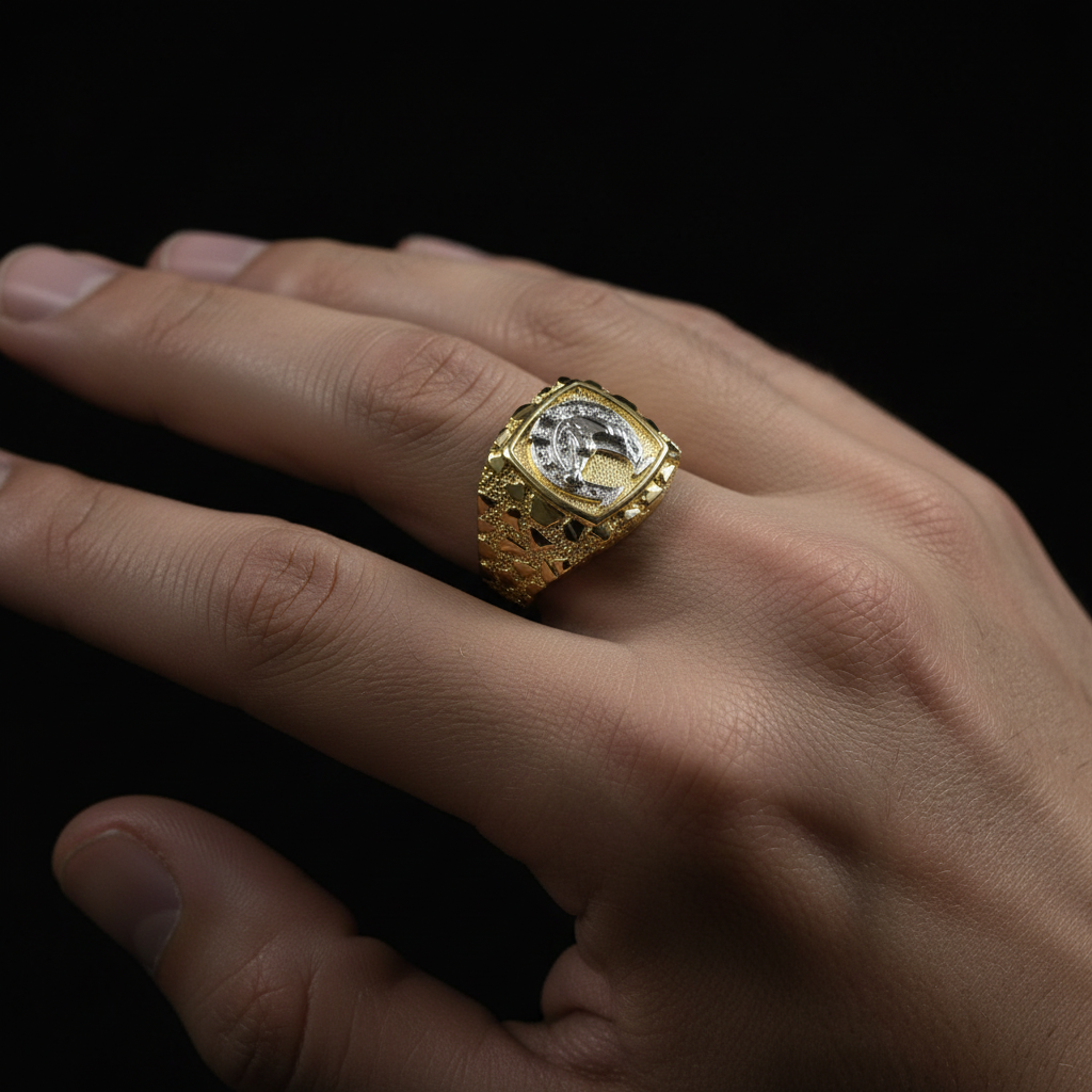 10K Yellow Gold Two-Tone Horseshoe Nugget Ring