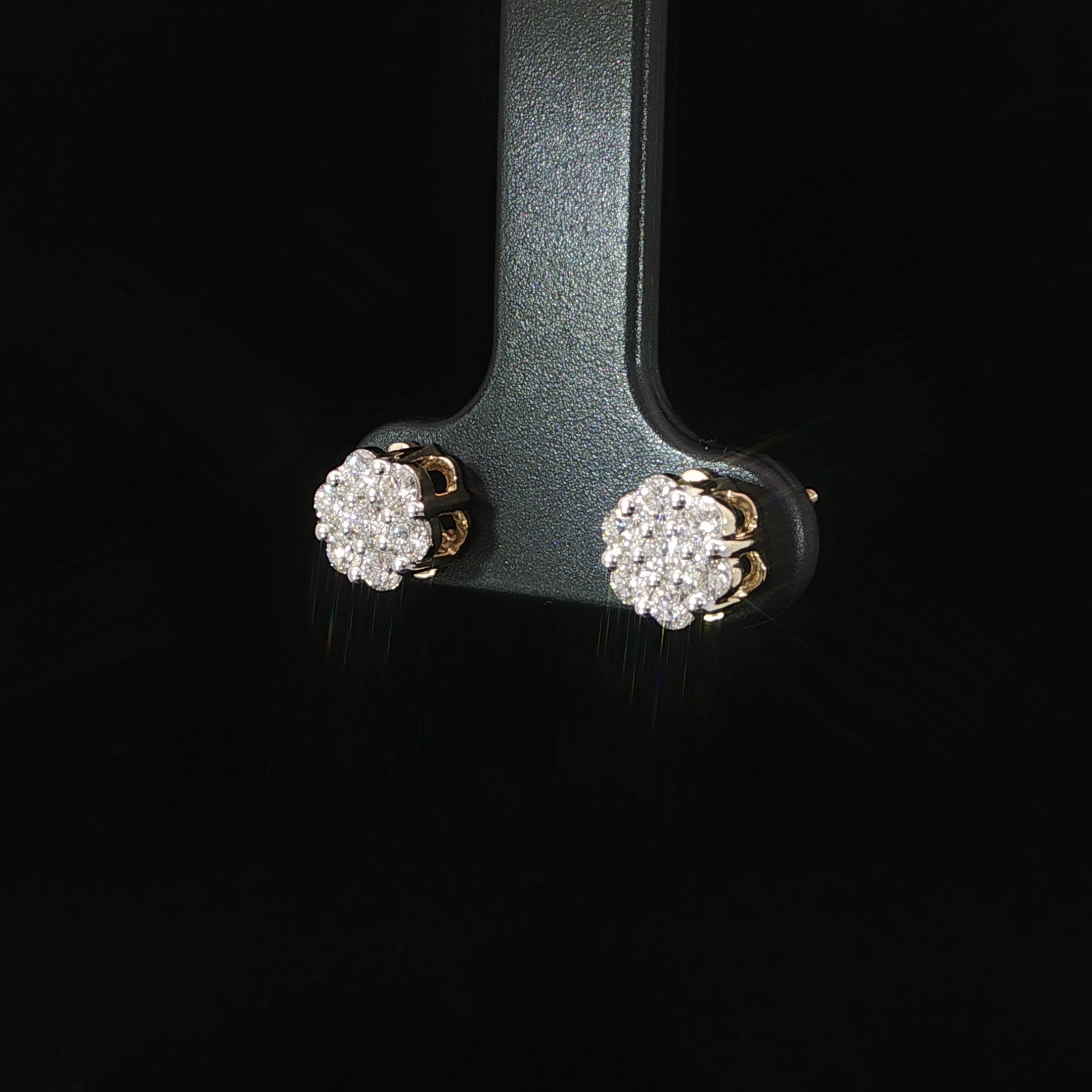 10K yellow gold lab-grown diamond round cluster stud earrings