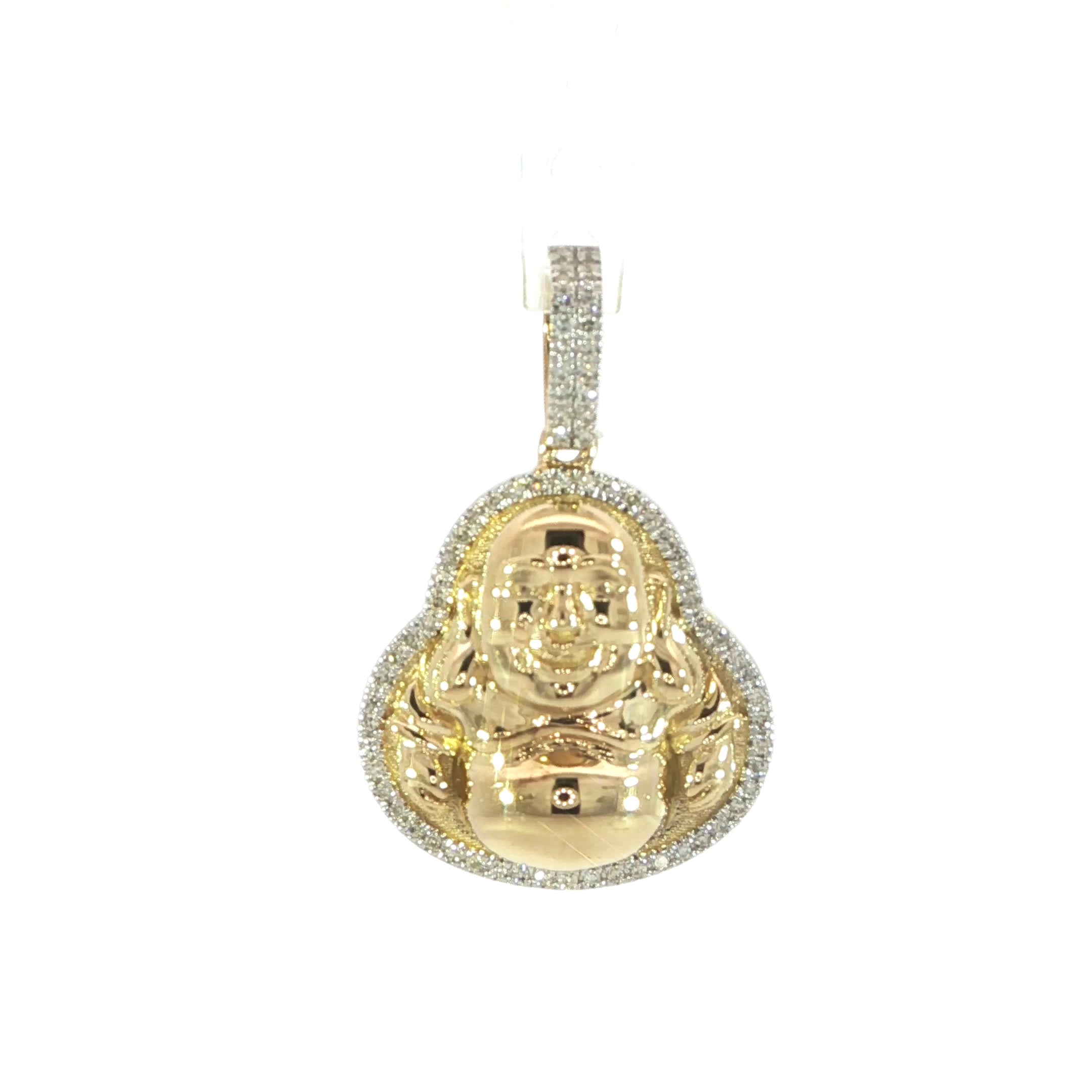 10K Yellow Gold 3D Laughing Buddha Diamond Pendant with Natural Diamonds