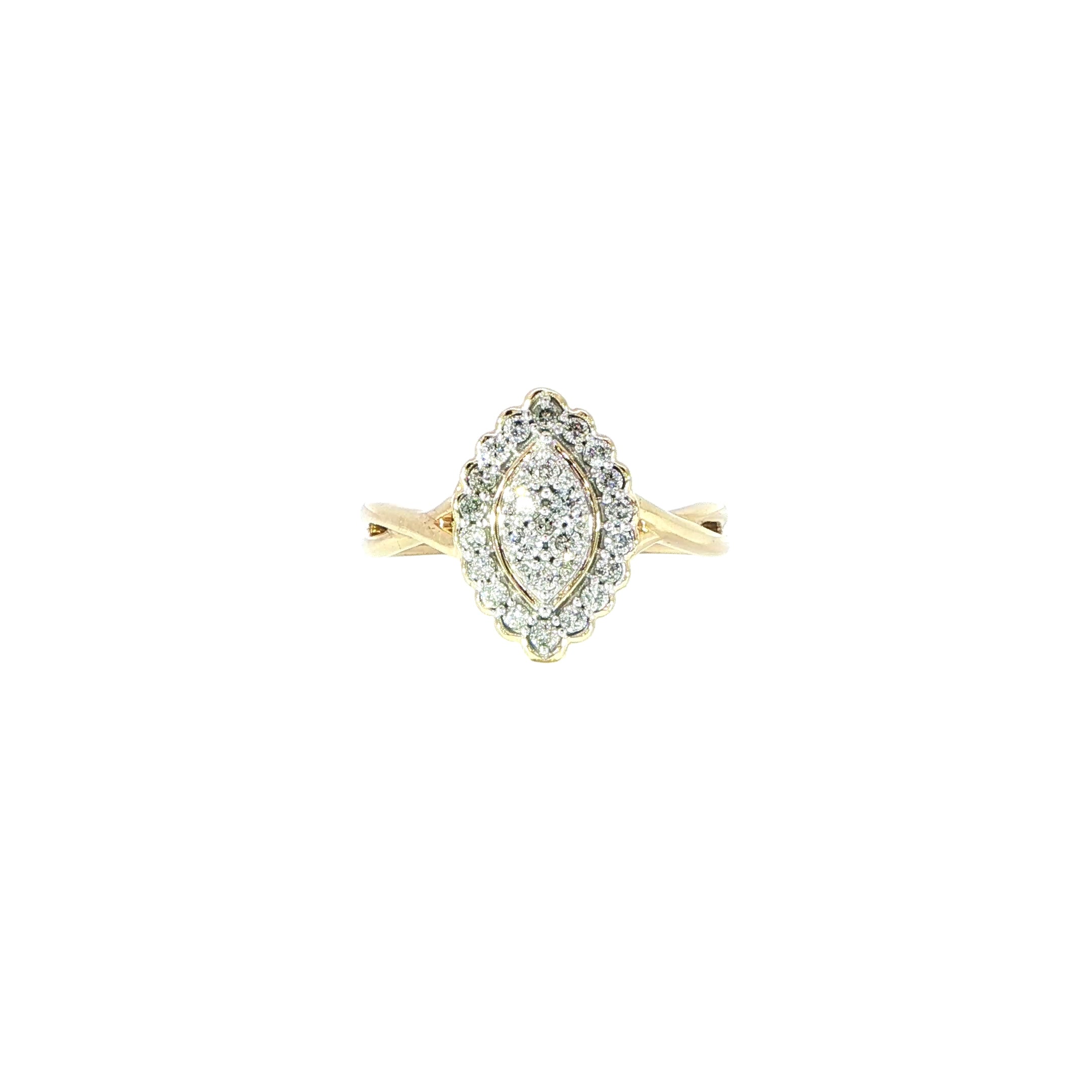 10k yellow gold marquise diamond halo ring front