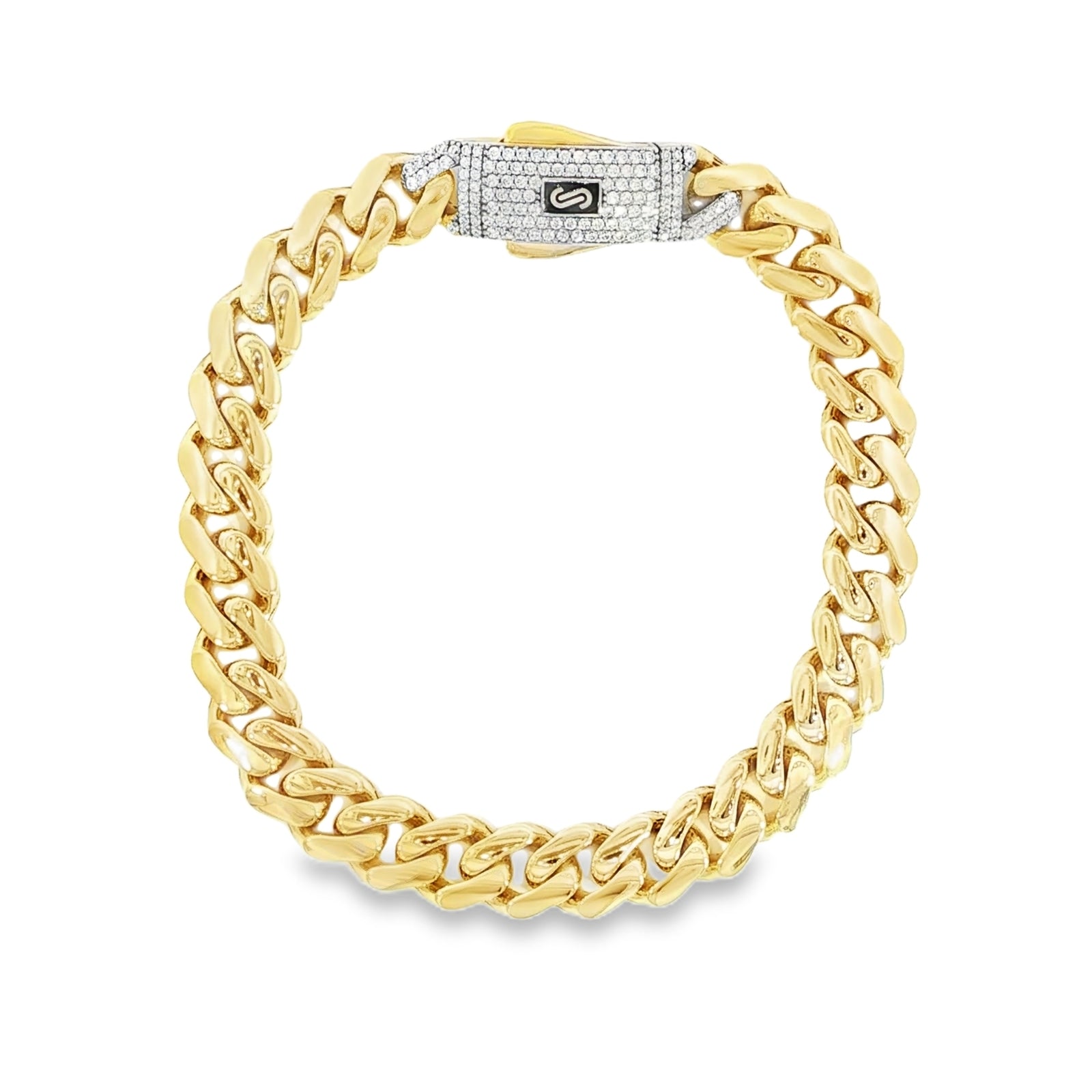 10K yellow gold Monaco branded Miami Cuban bracelet with CZ-set box lock