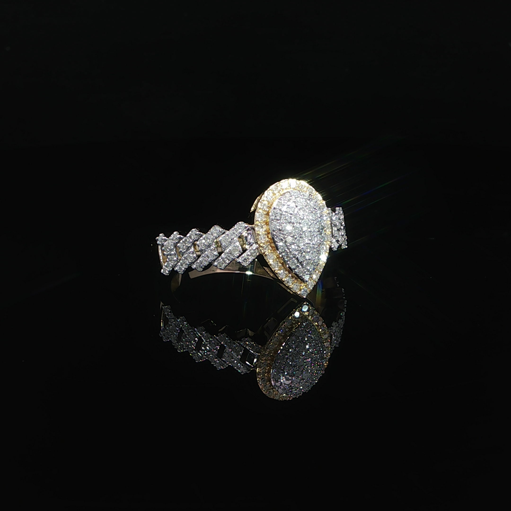 10K yellow gold natural diamond pear cluster halo ring with 0.38 CTW