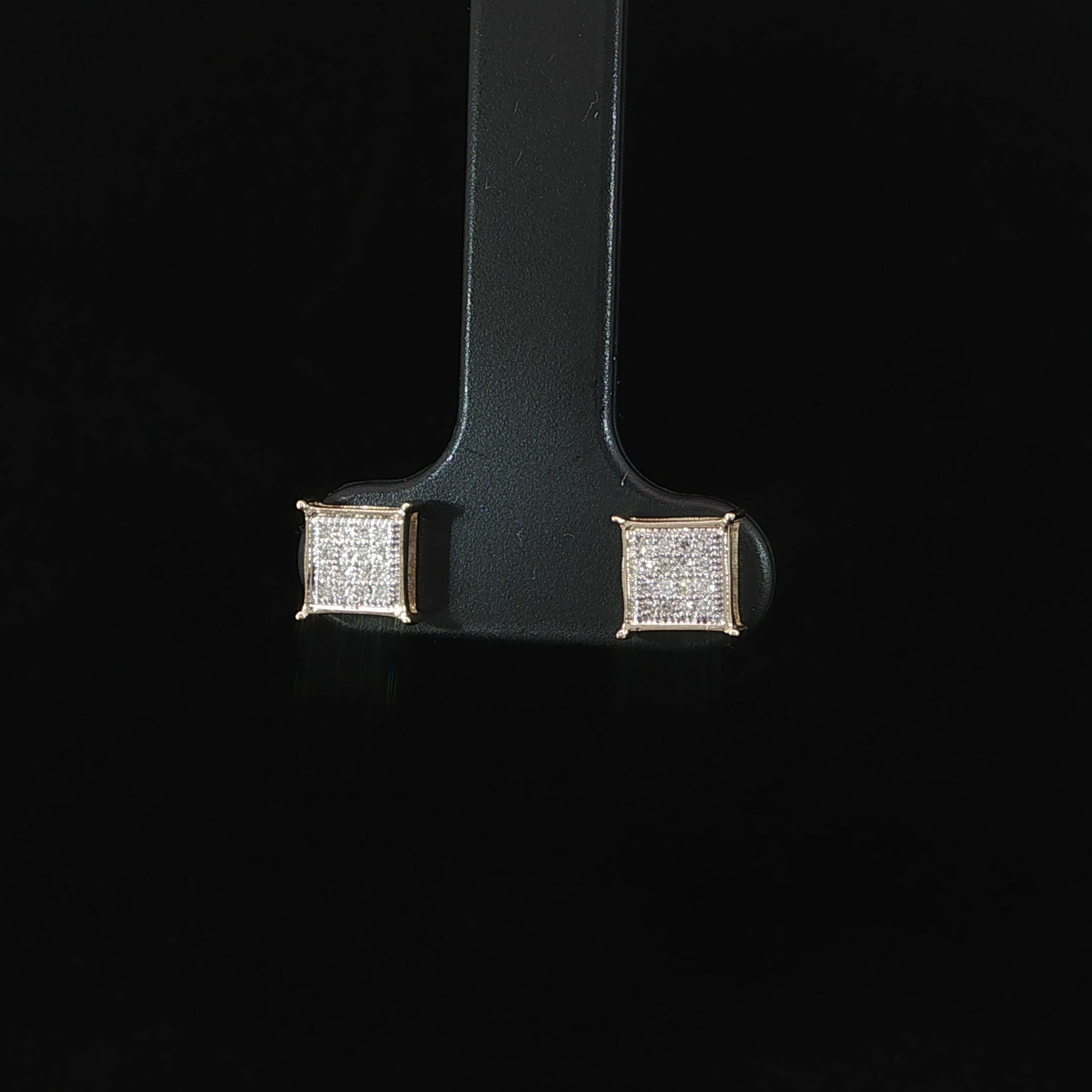 Side profile of 10K yellow gold natural diamond square stud earrings