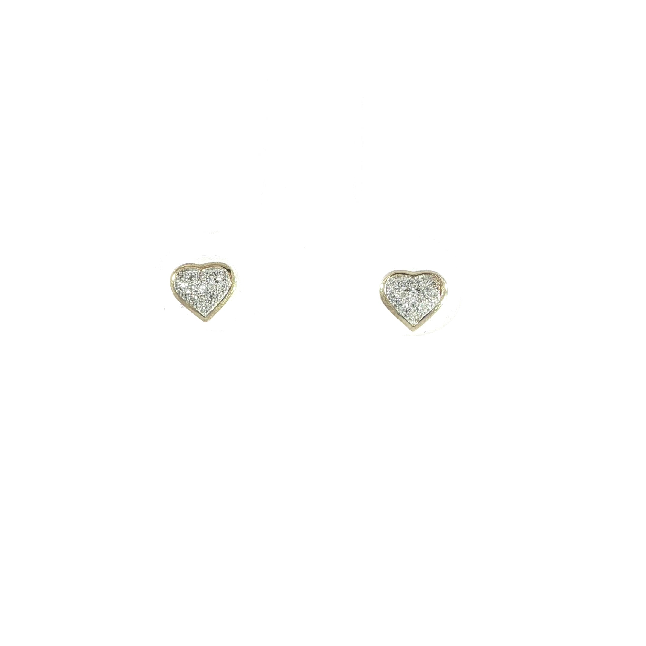 10K yellow gold pave diamond heart stud earrings with 0.06 CTW natural diamonds and screw backs