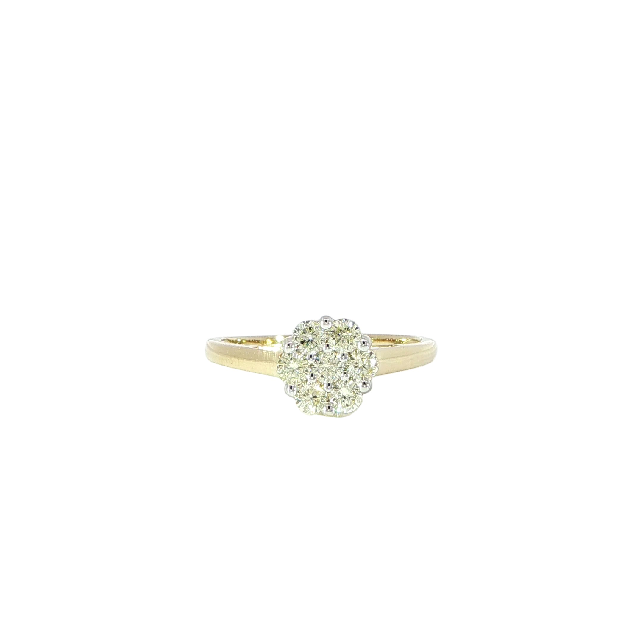 10k yellow gold round diamond cluster ring