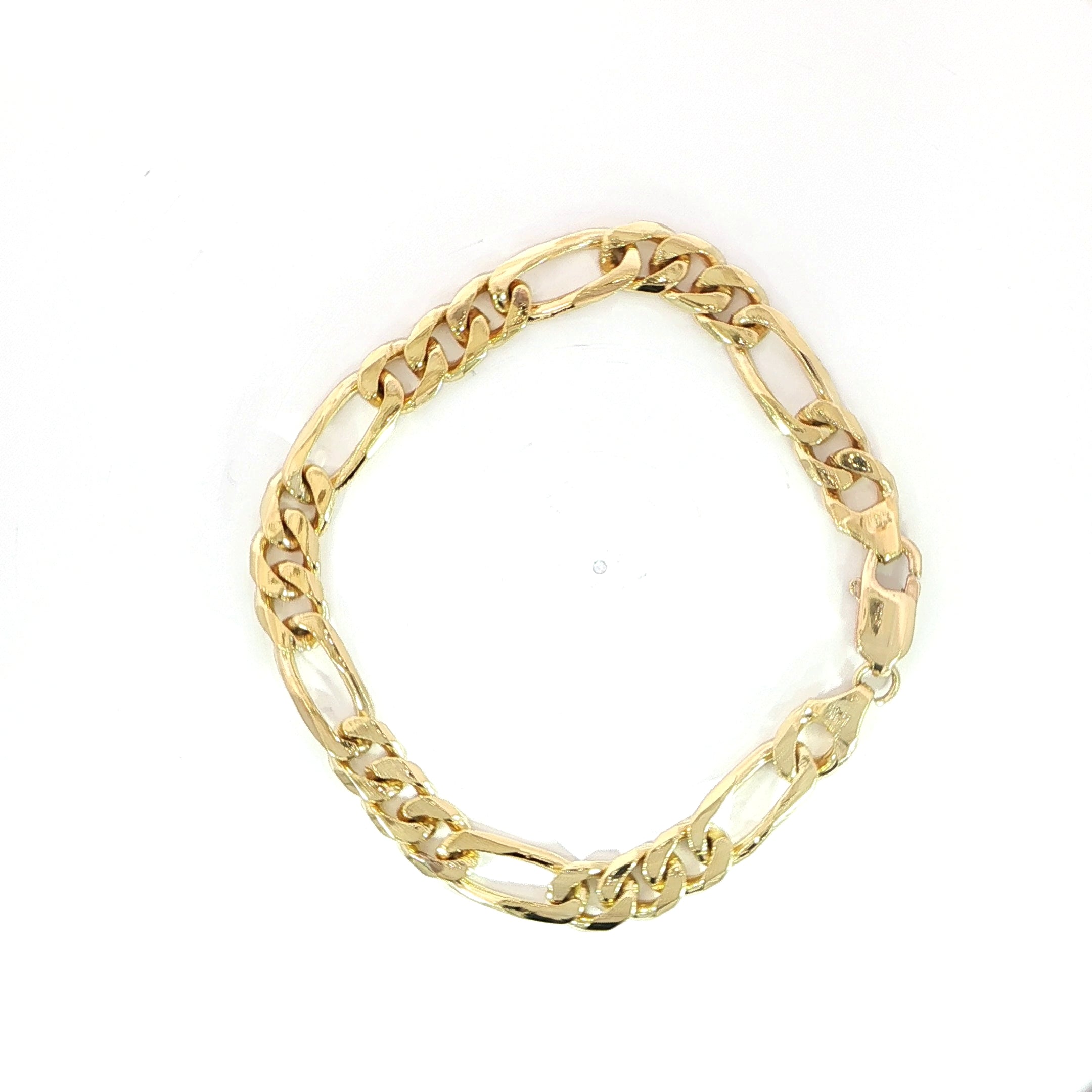10K yellow gold solid Figaro link bracelet in 8MM width