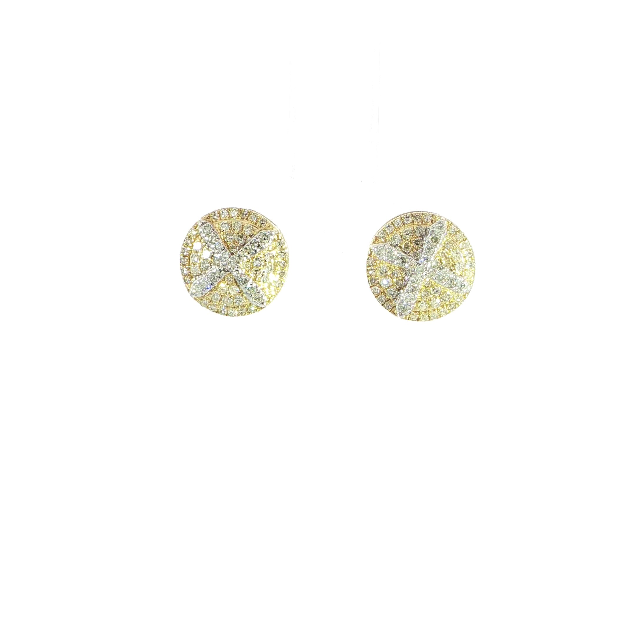10K yellow gold X-pattern pavé natural diamond earrings with screw backs