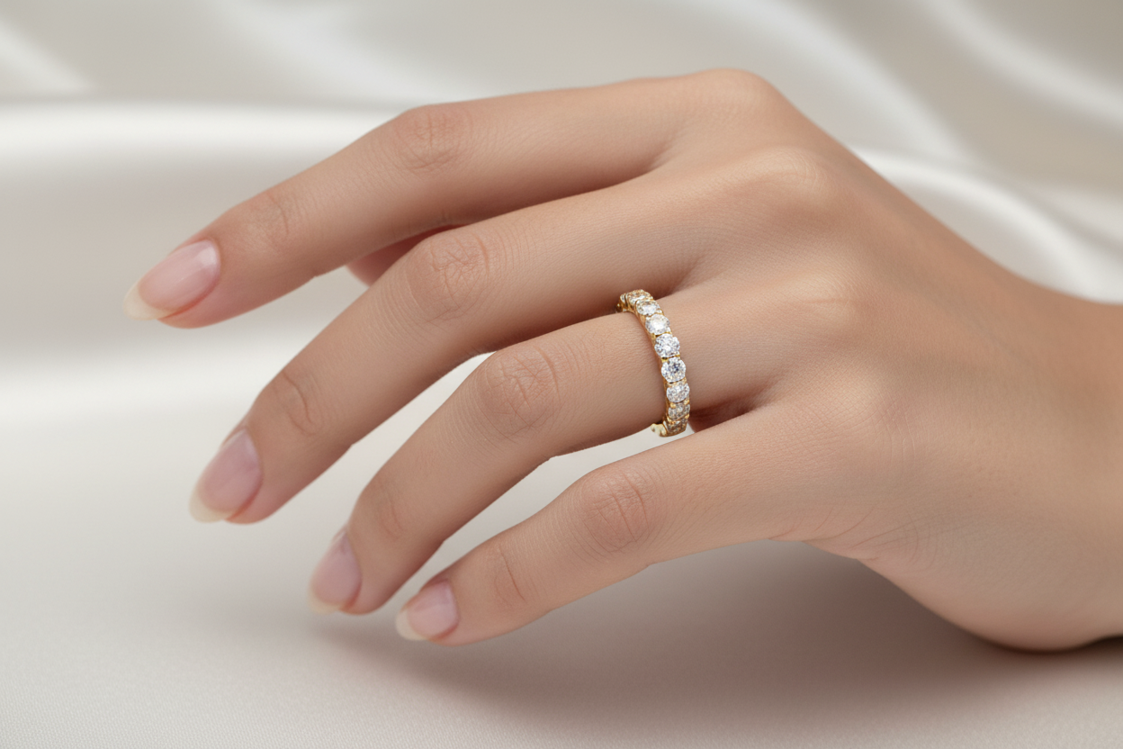 14K yellow gold diamond wedding band