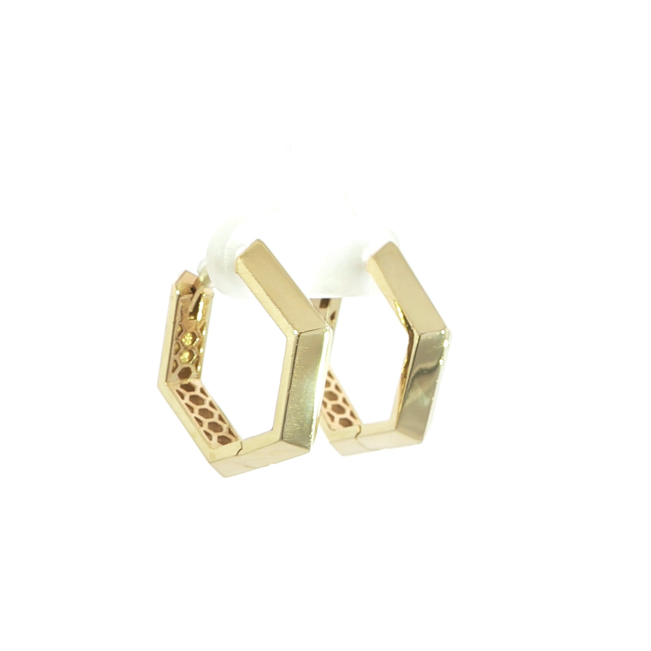 14K Yellow Gold Hexagon Hoop Earrings - 16MM
