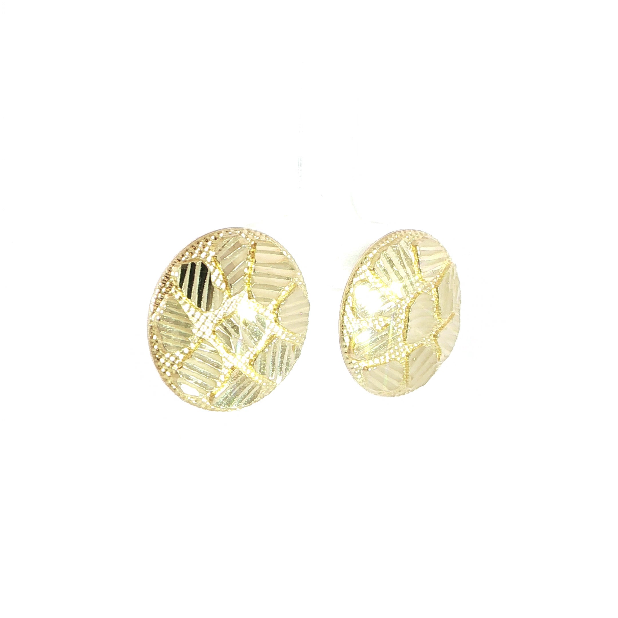 14K Yellow Gold Round Nugget Earrings