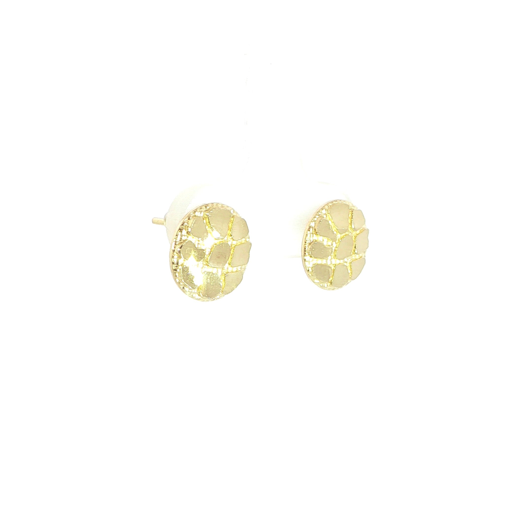 14K Yellow Gold Round Nugget Earrings