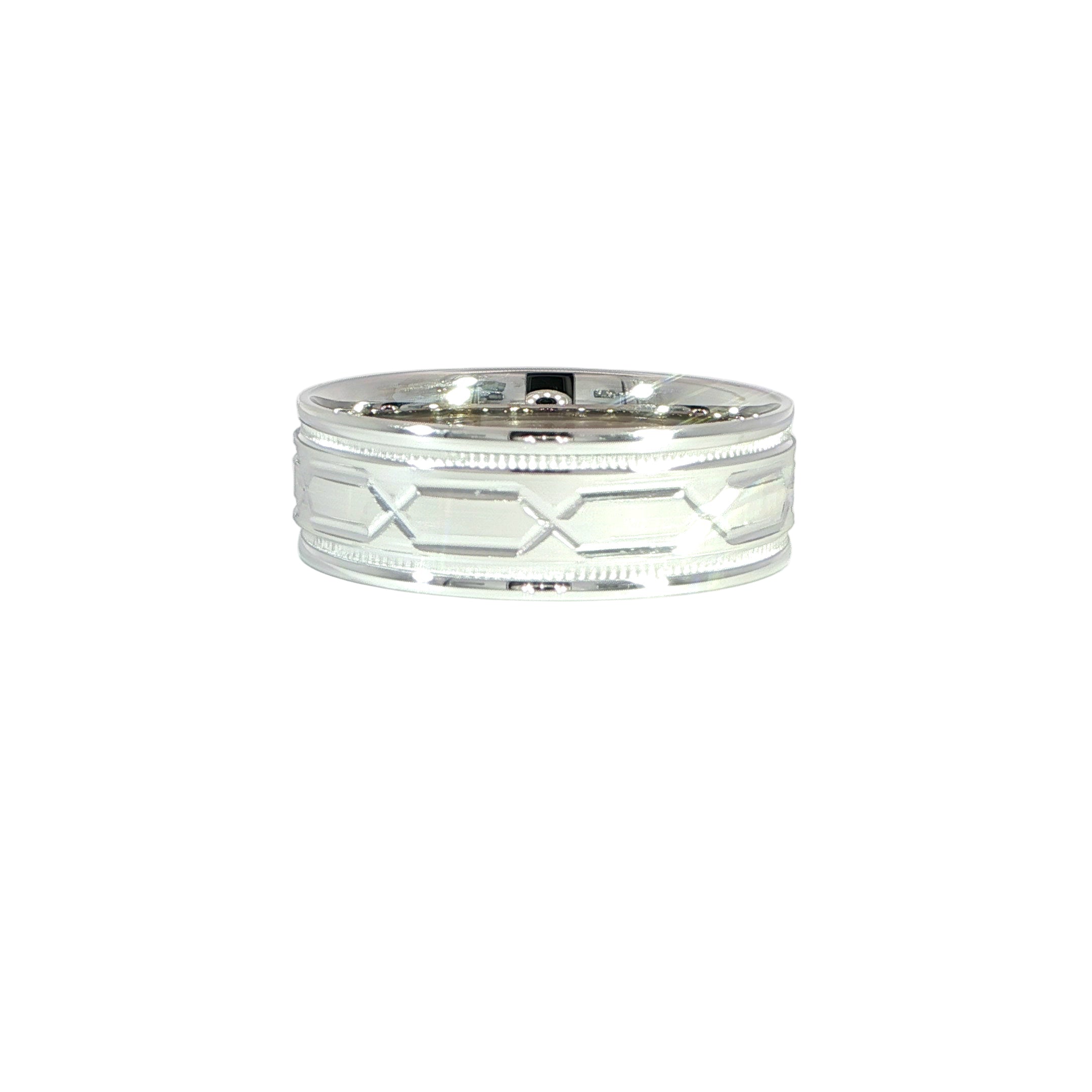14K White Gold Solid Band with Design - 1