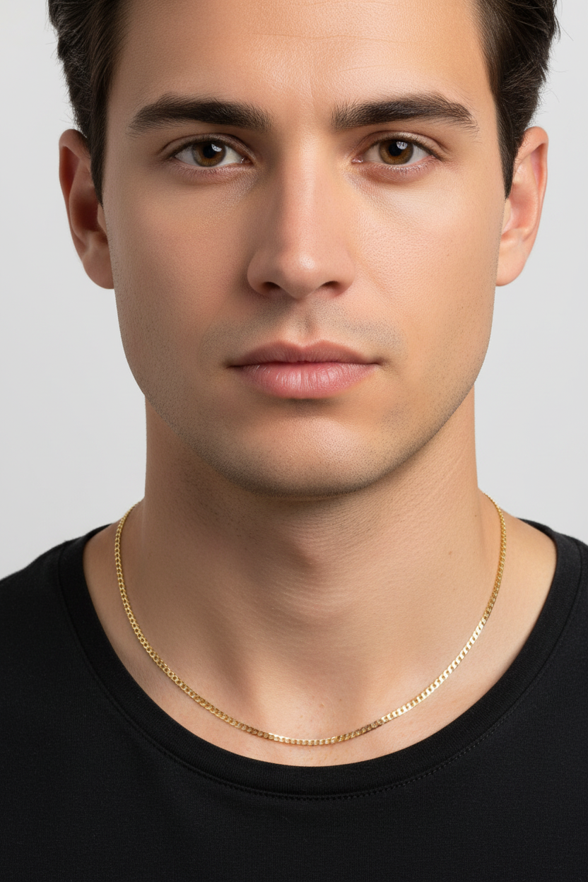 14K Yellow Gold Solid Curb Necklace - 3.5MM