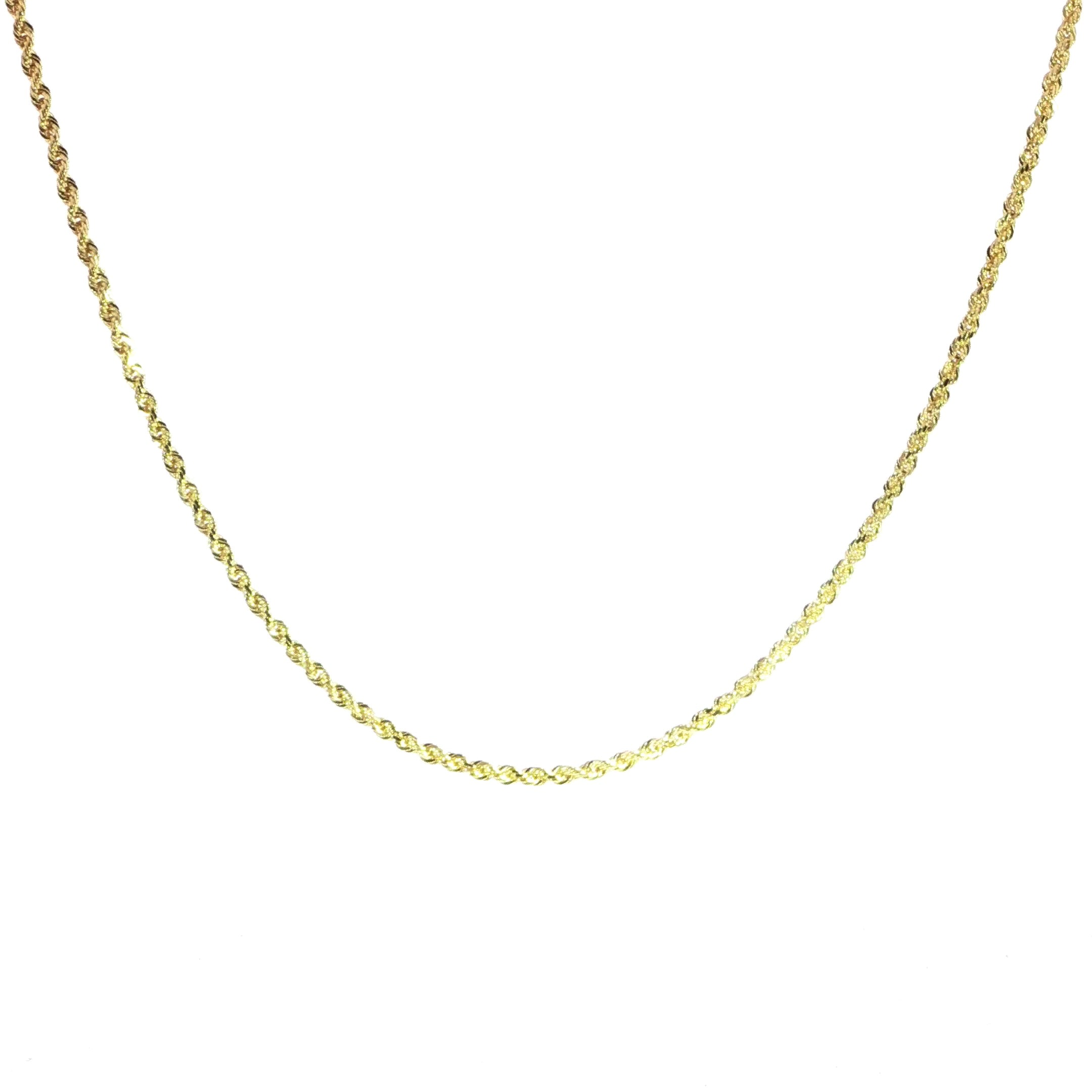 14K Solid Yellow Gold Rope Chain - Diamond Cut - 2.2MM