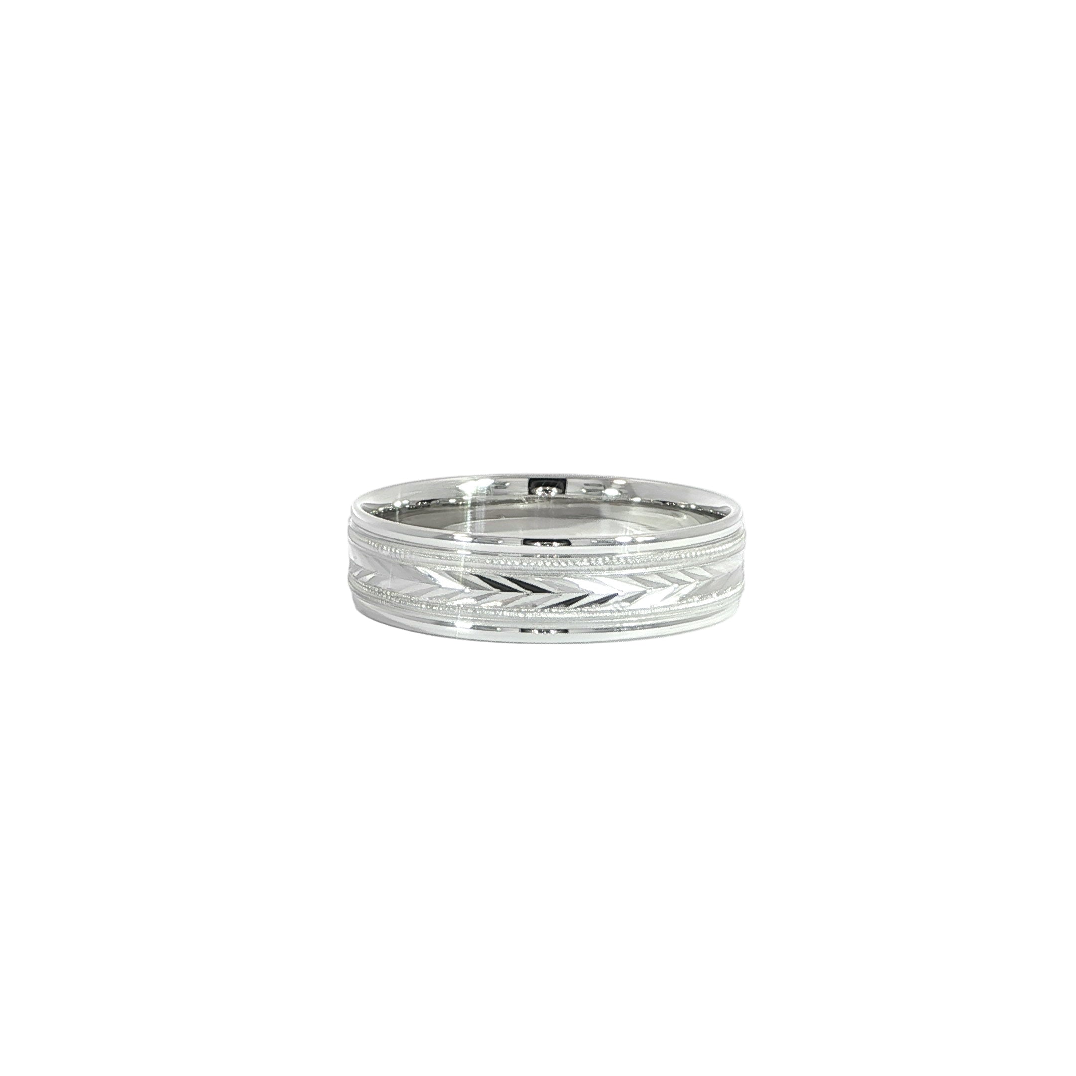 14K White Gold Solid Band with Design – 6mm