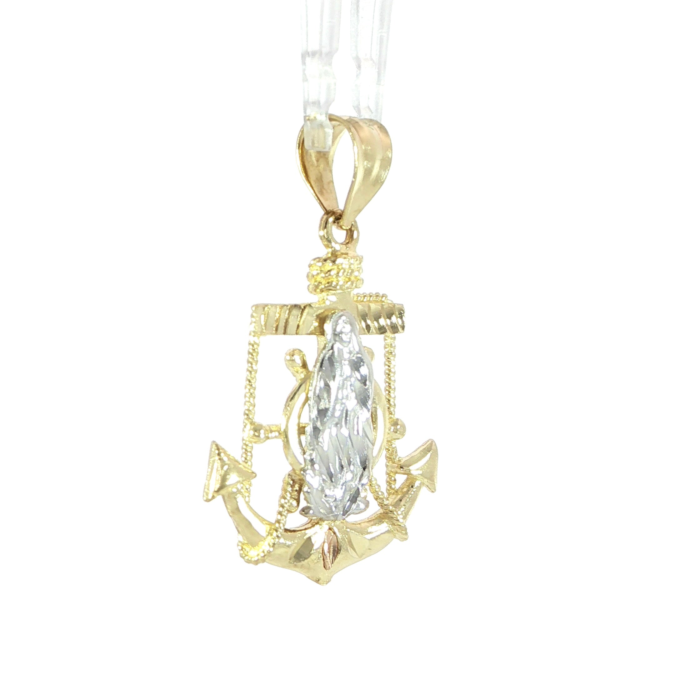 14K Two-Tone Gold Virgin Mary Anchor Pendant