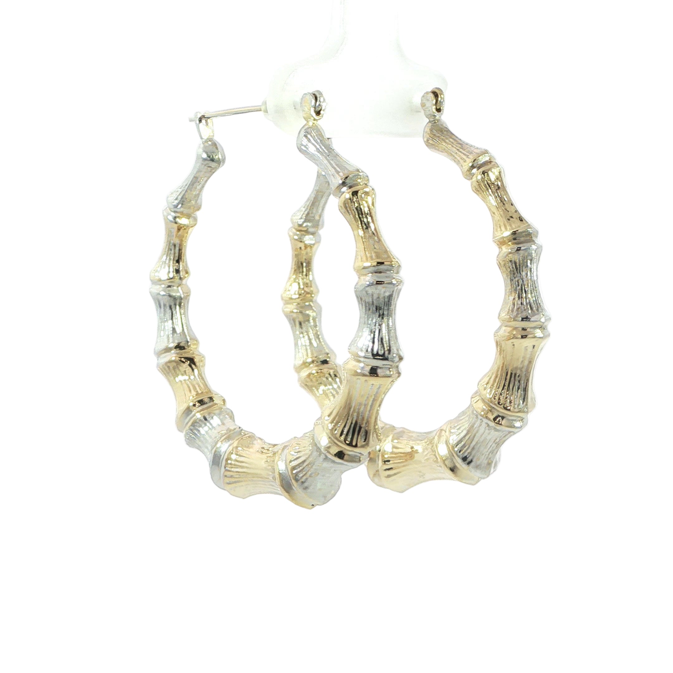 14K Two-Tone Bamboo Hoop Earrings