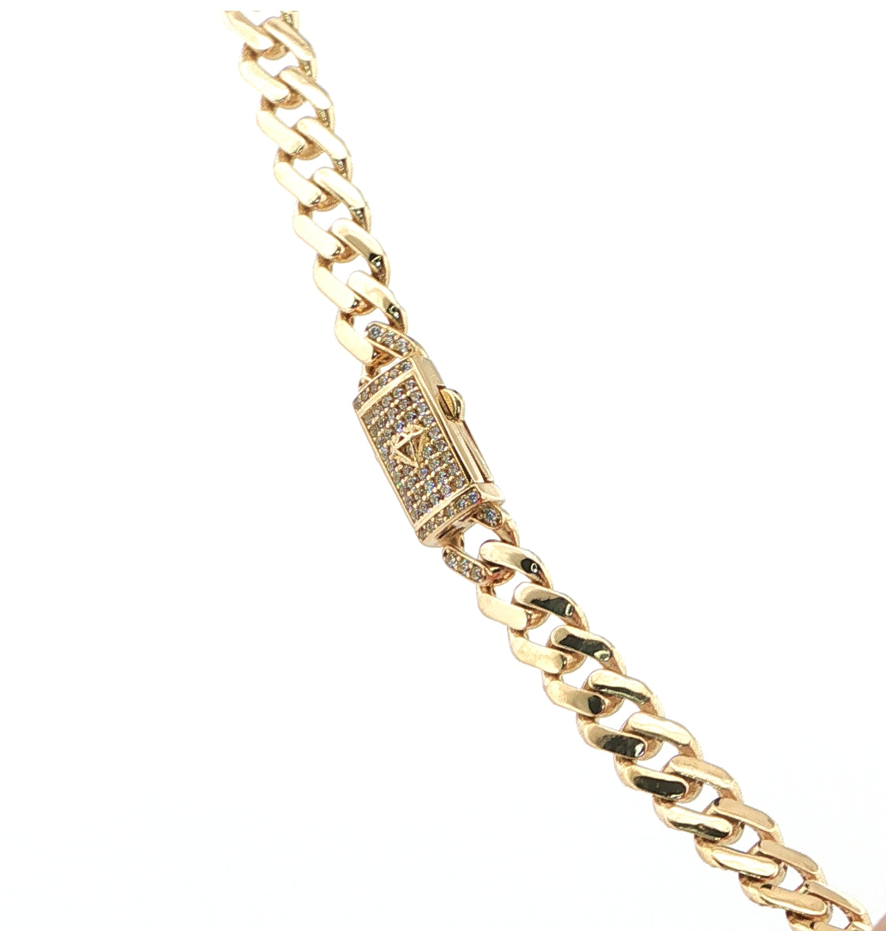 Close up 14K gold with cubic zirconia clasp