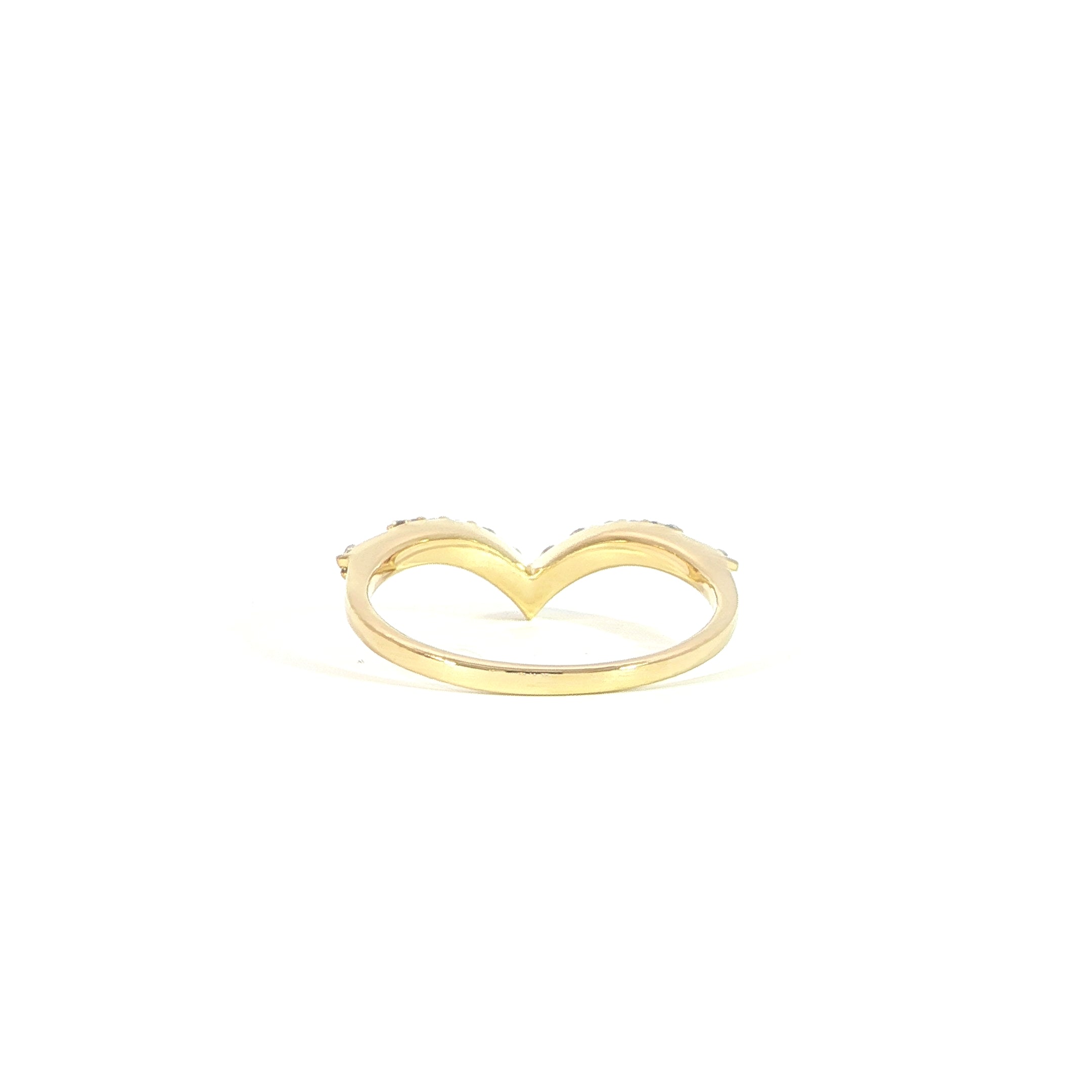 Back view of stackable V-shaped lab diamond band in 14K yellow gold