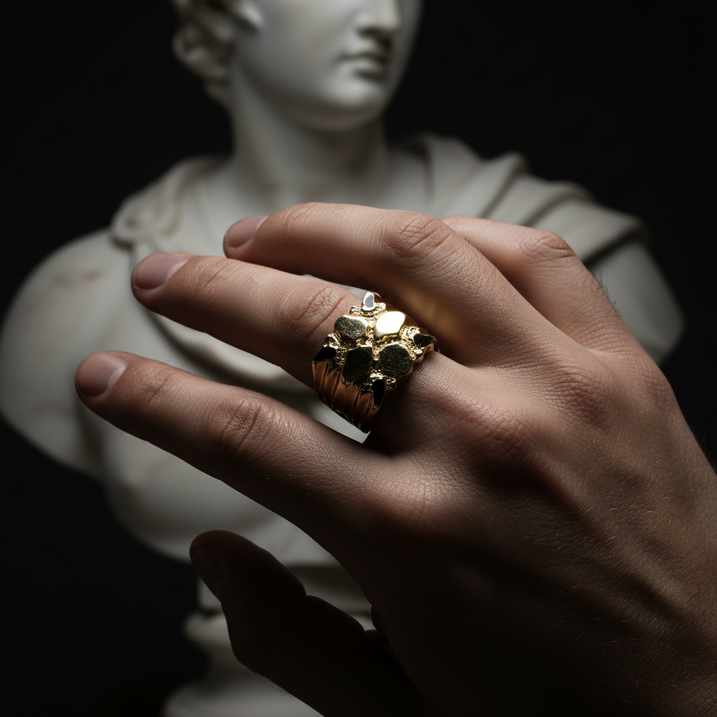 14K gold chunky nugget ring square top