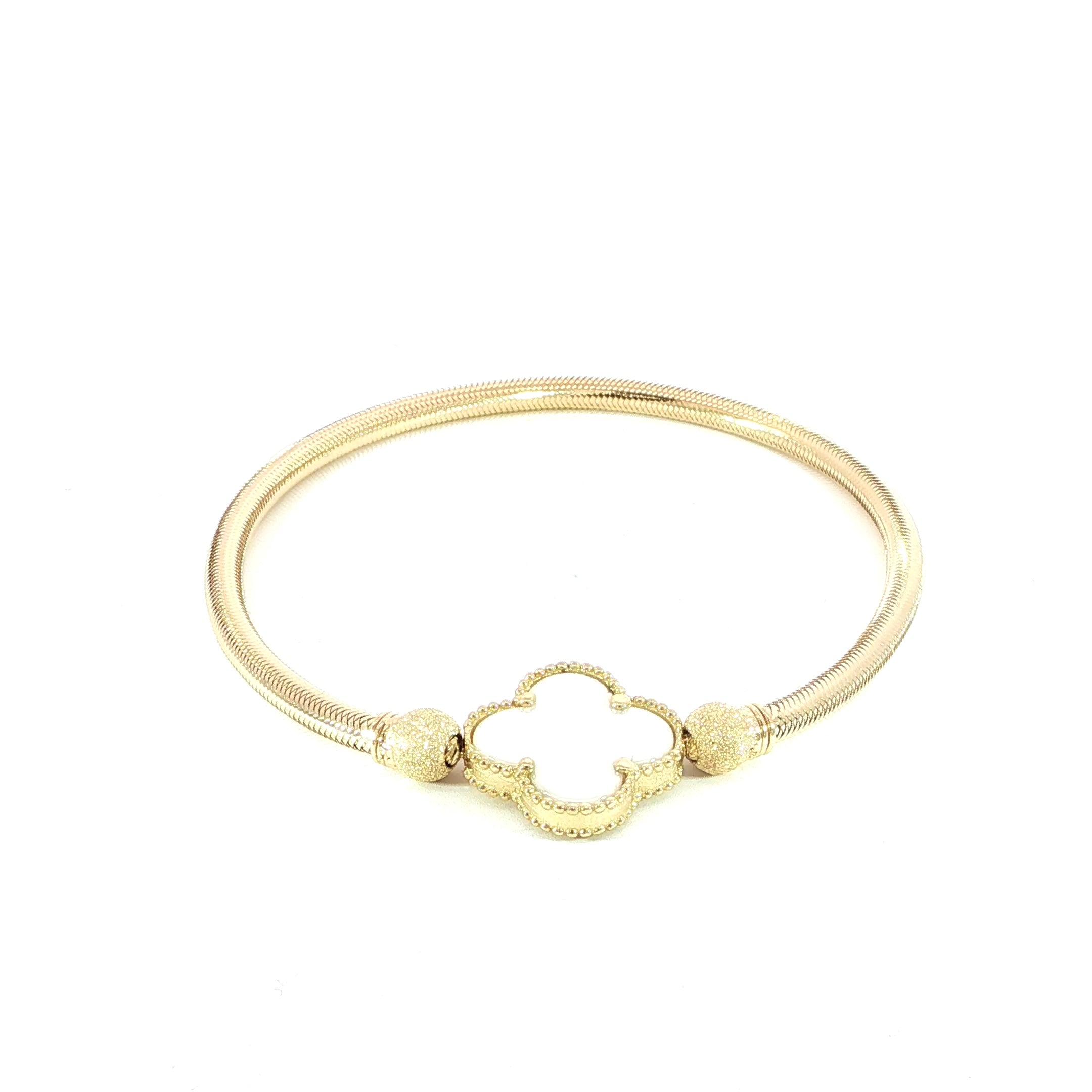 14K gold MOP clover stretch bracelet for women