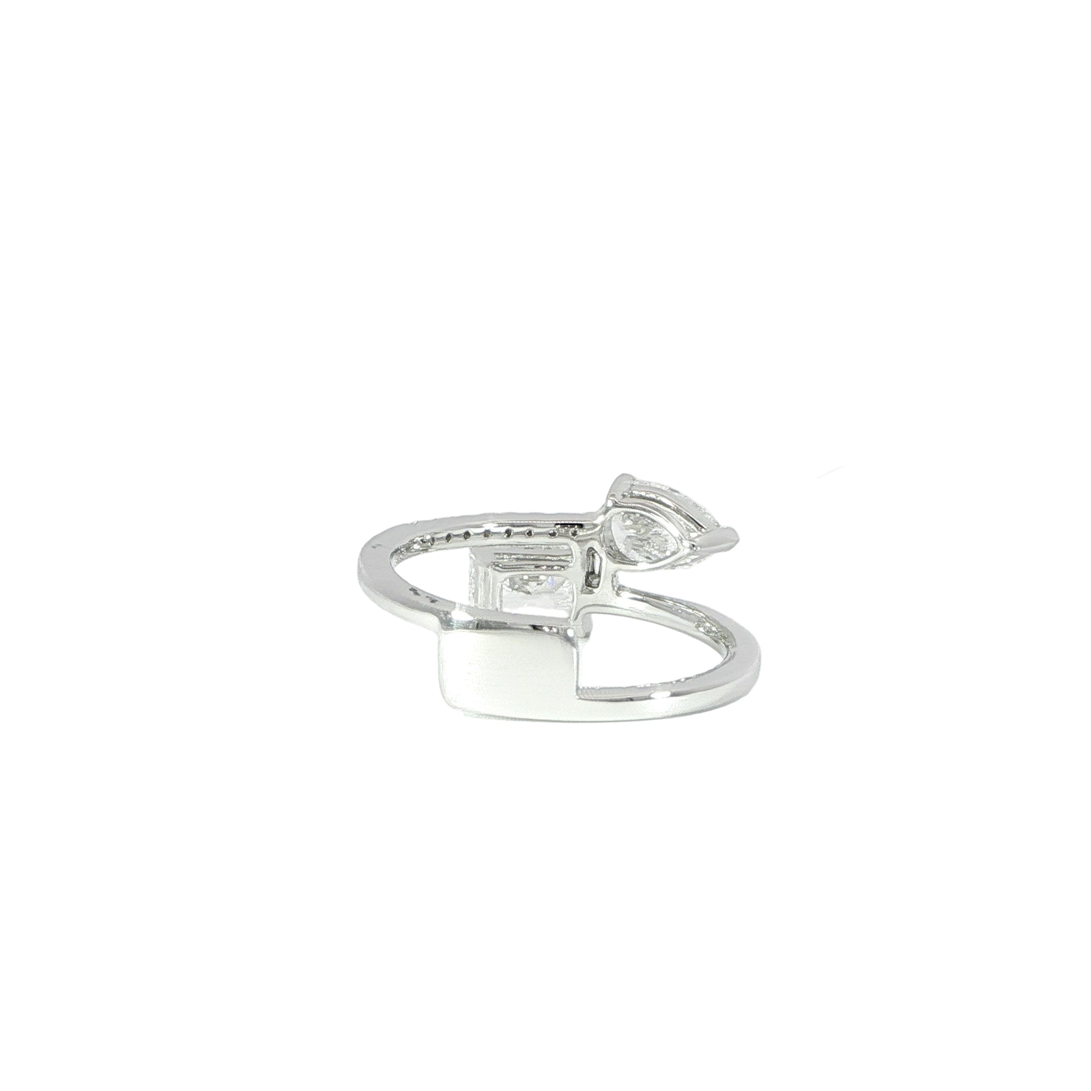 Romantic radiant and pear-shaped diamond ring back