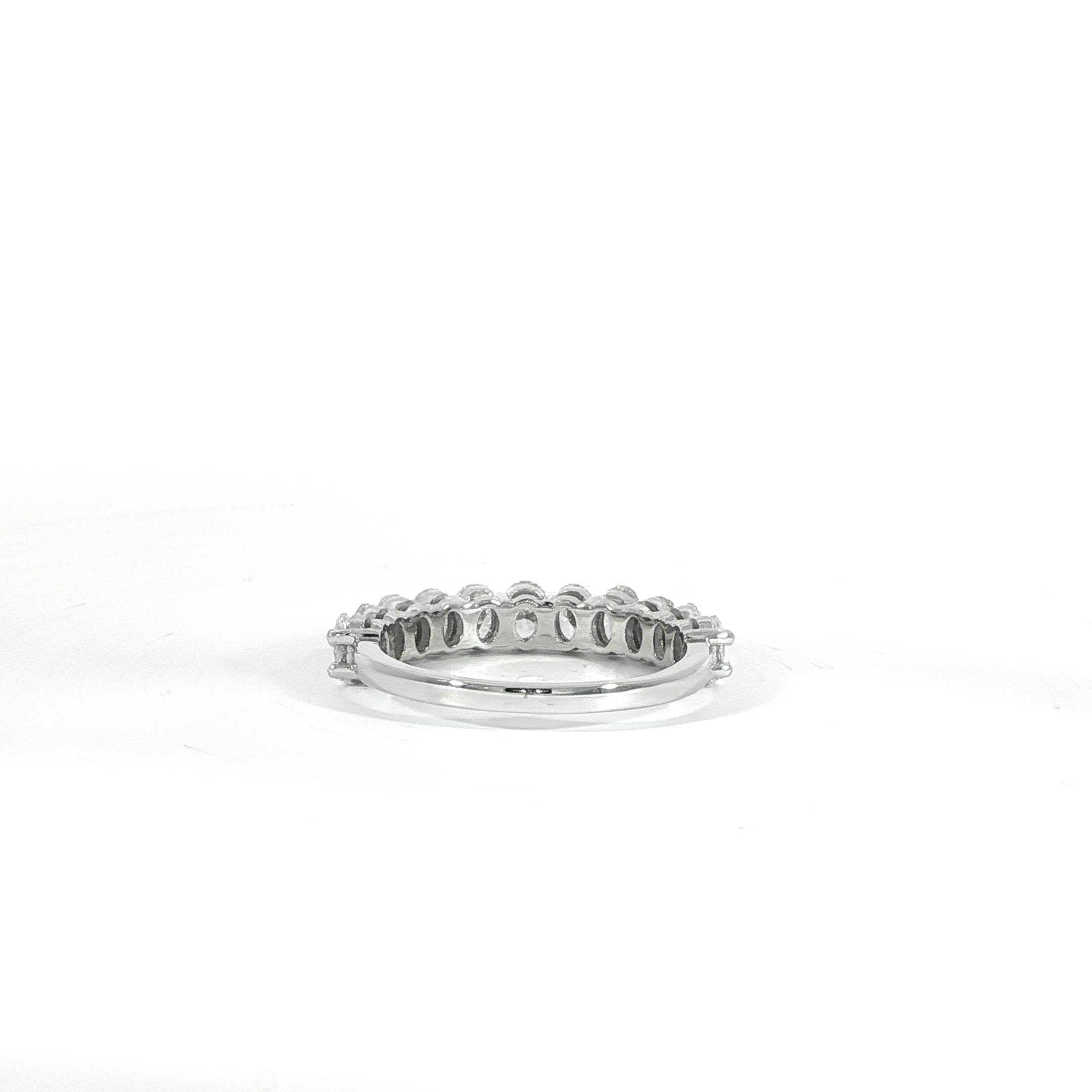 14K white gold oval lab diamond half eternity band with VS–VVS diamonds