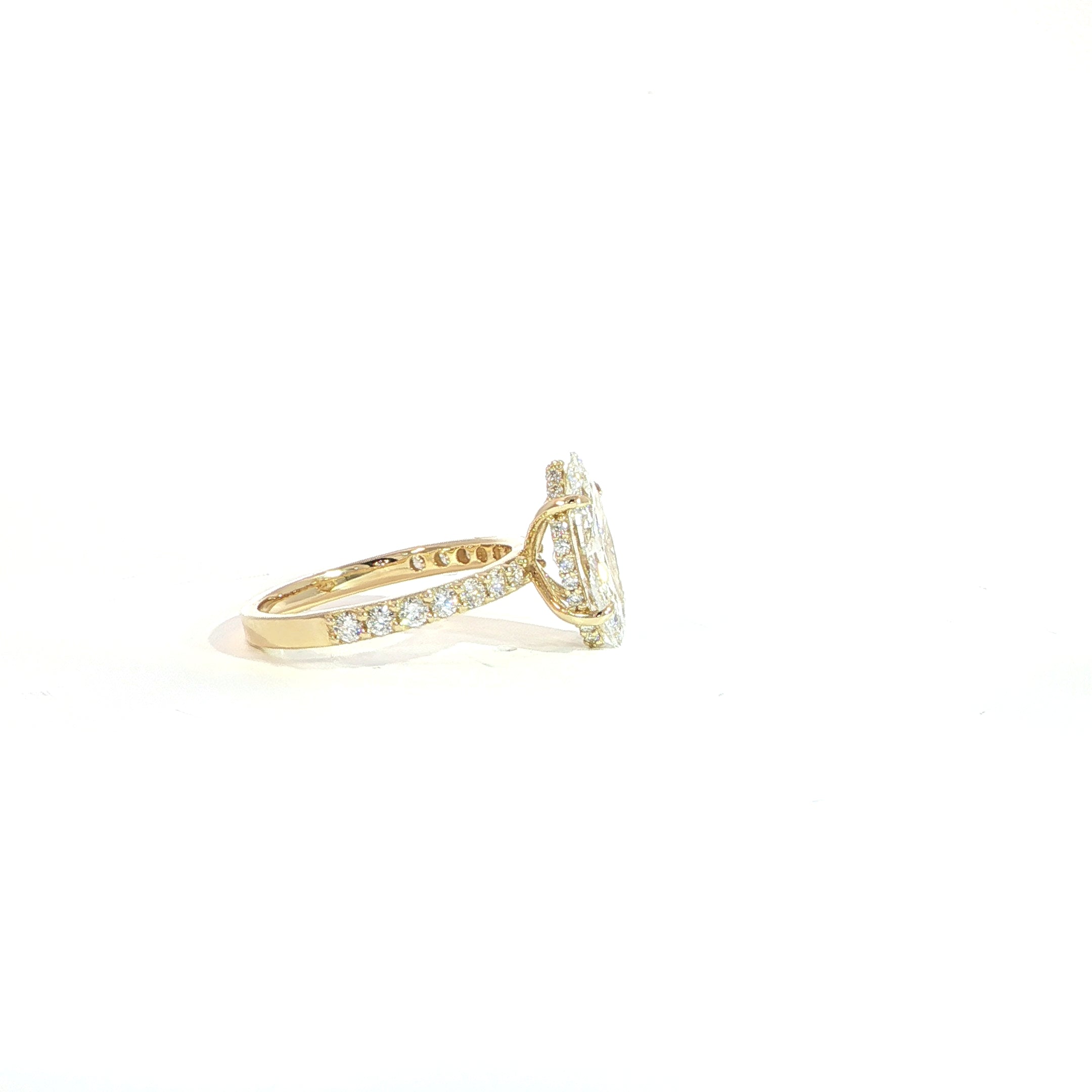 IGI certified marquise diamond engagement ring with diamond band