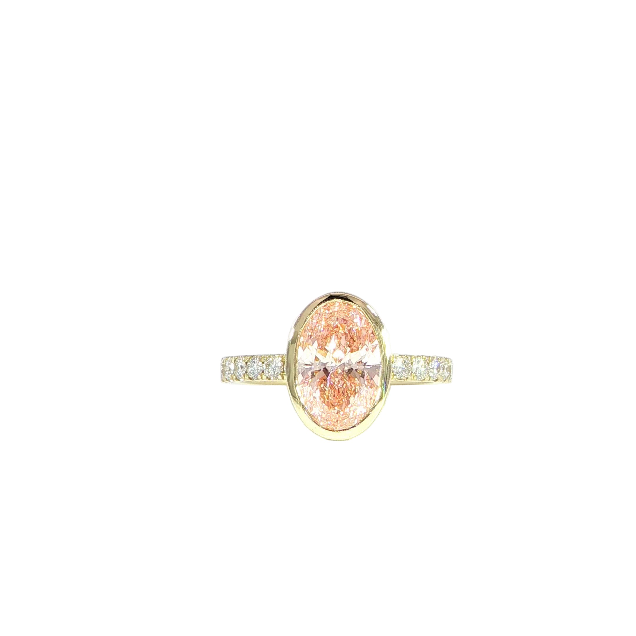 14K yellow gold oval pink diamond ring