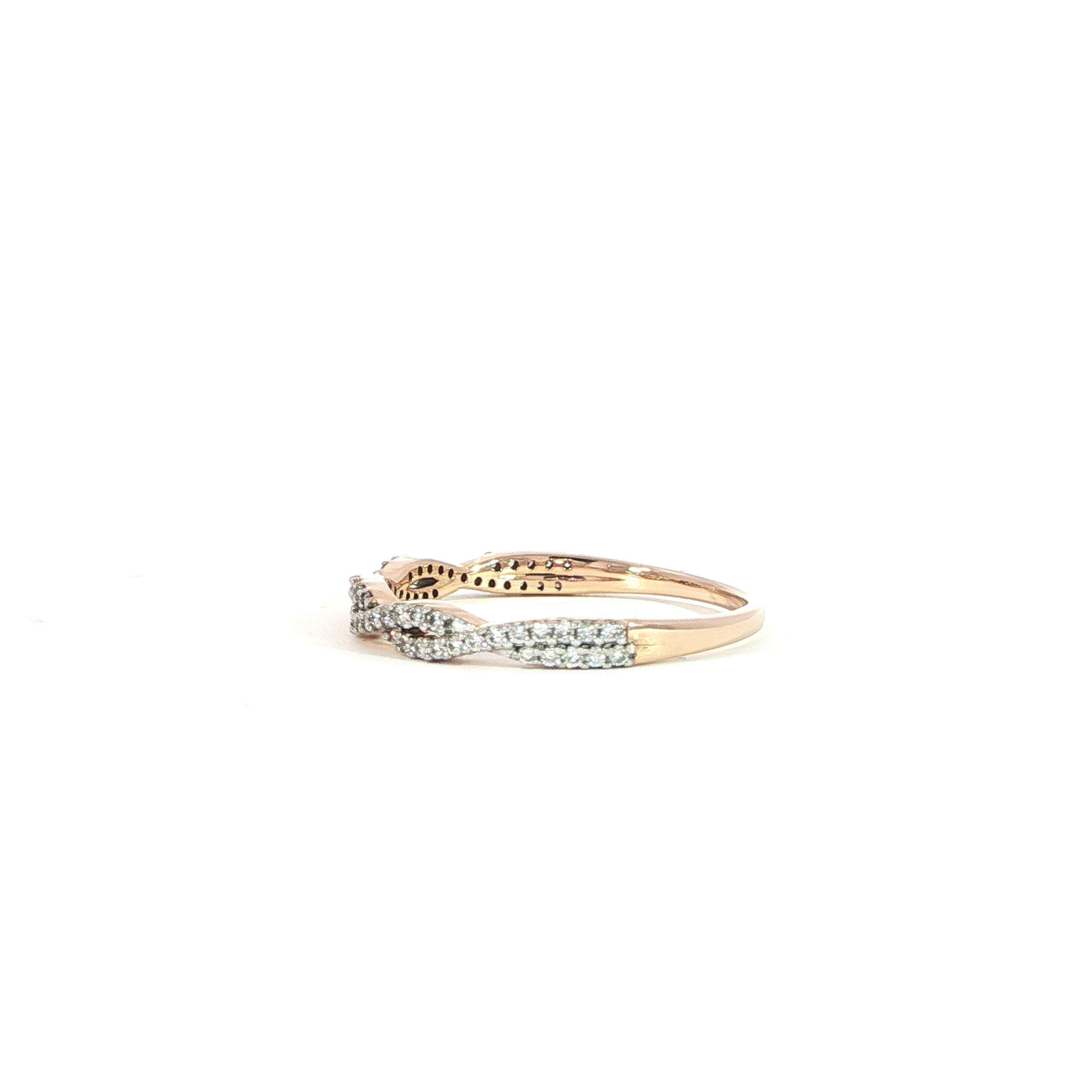 Side view of 14K rose gold twist band with lab-grown diamonds