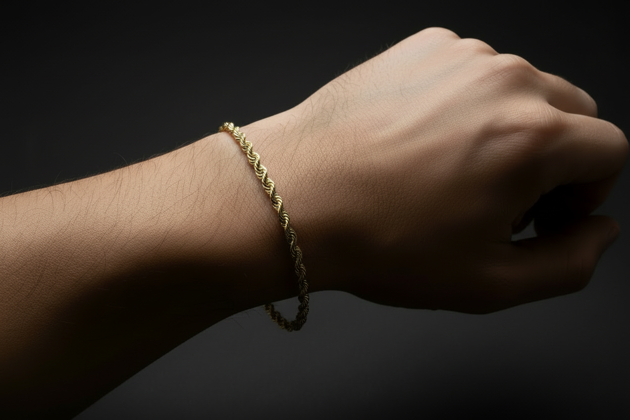 14K yellow gold rope bracelet with diamond-cut detailing