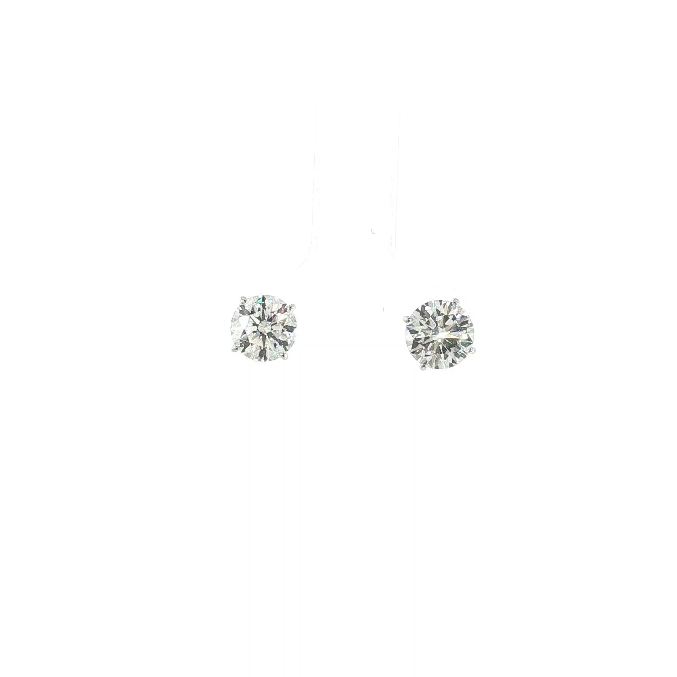 14K white gold 2.08 CTW lab grown diamond stud earrings with round brilliant diamonds