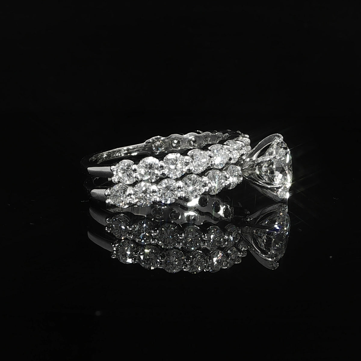 14K white gold lab grown diamond wedding set side profile