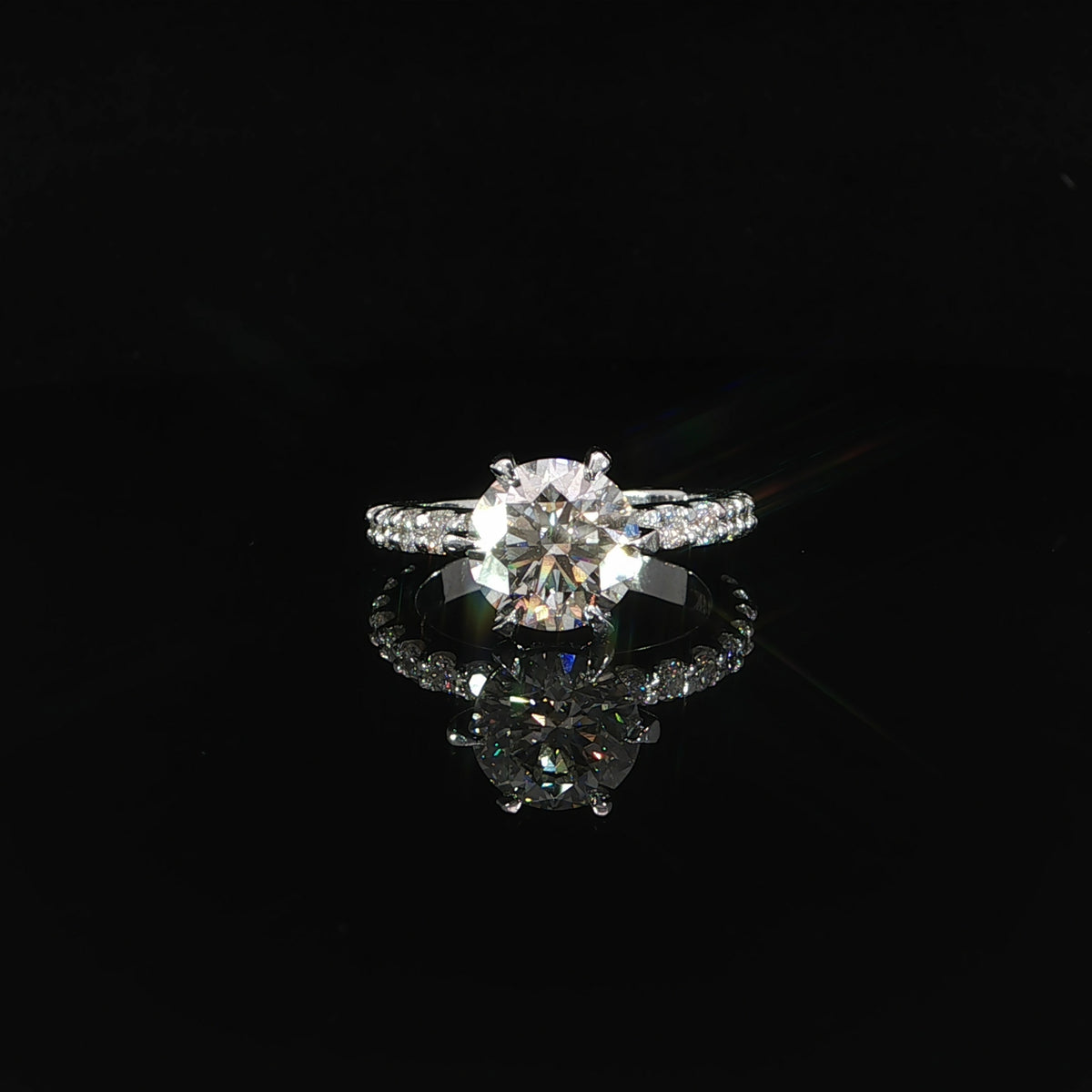 14K white gold lab-grown round diamond hidden halo engagement ring