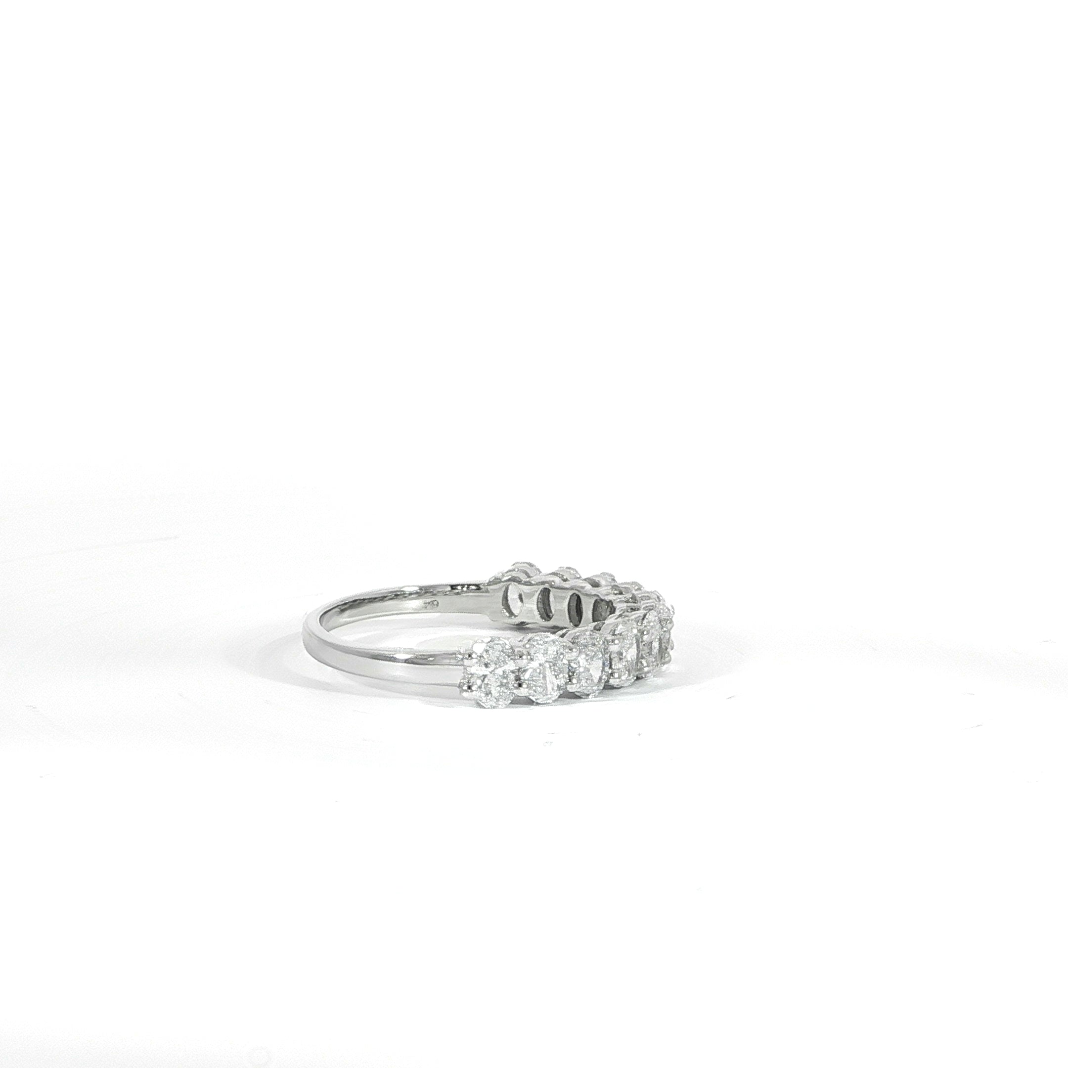 Elegant oval diamond half eternity band in 14K white gold for everyday wear