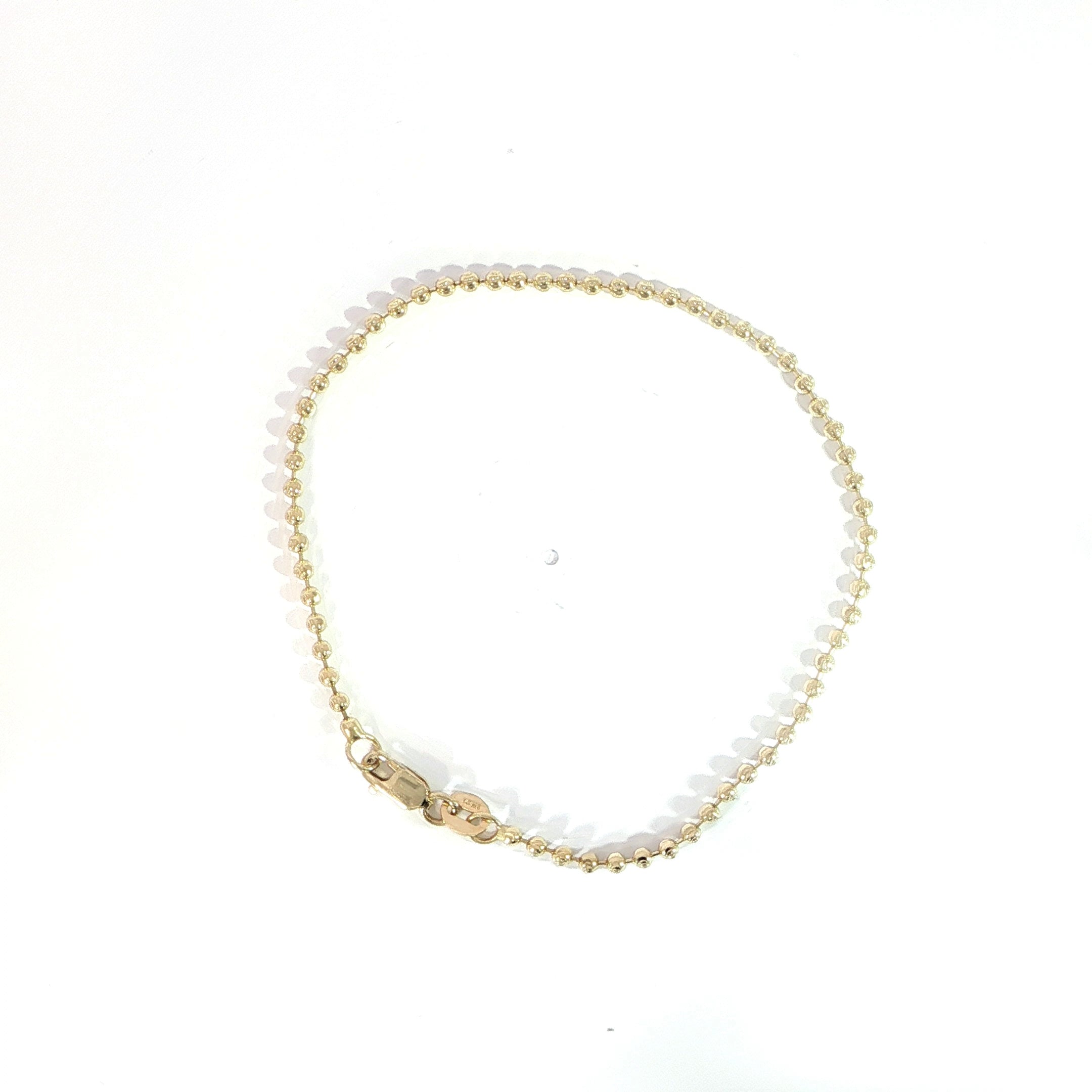 14K yellow gold 2MM solid diamond cut bead bracelet
