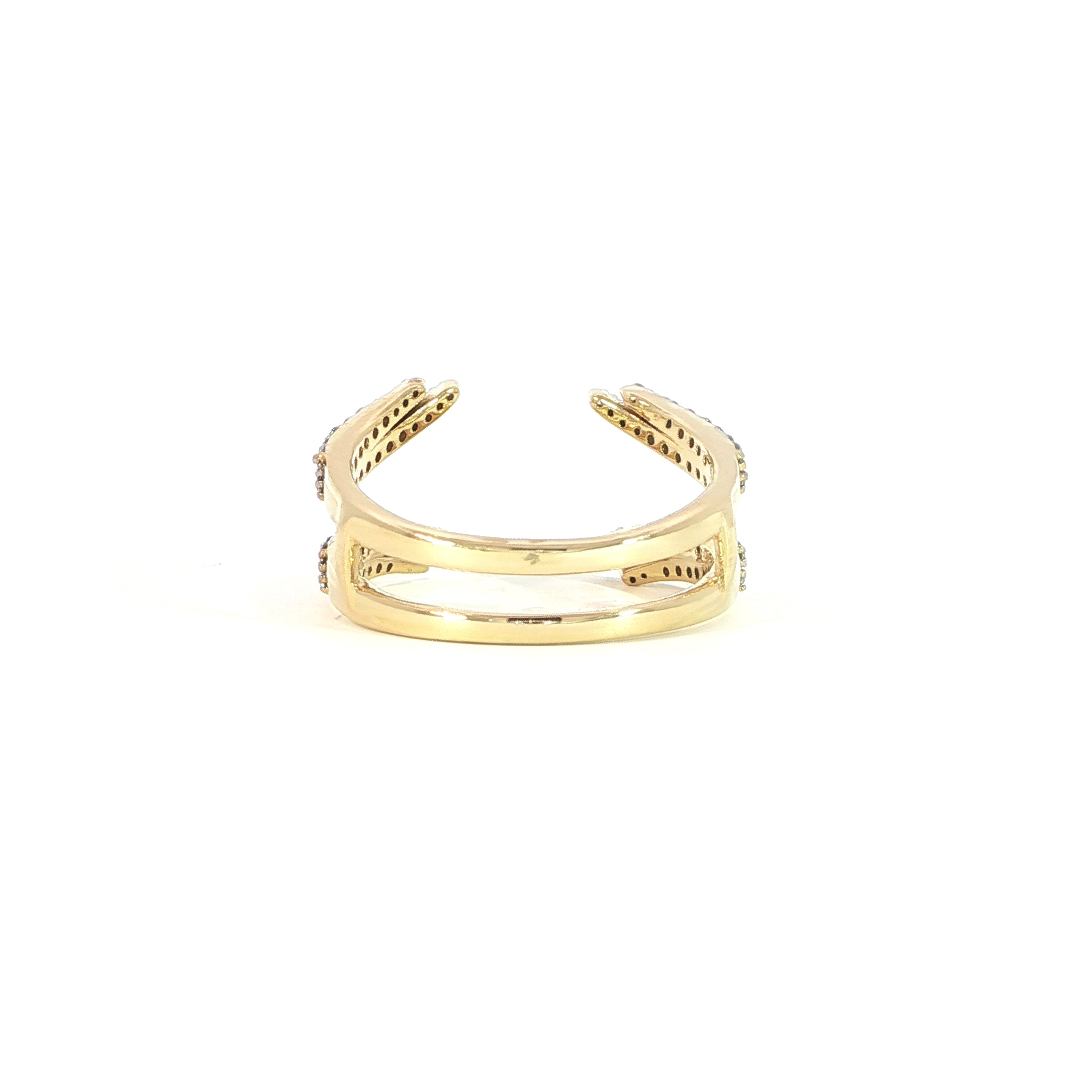 Back detail of double row diamond enhancer ring in 14K yellow gold